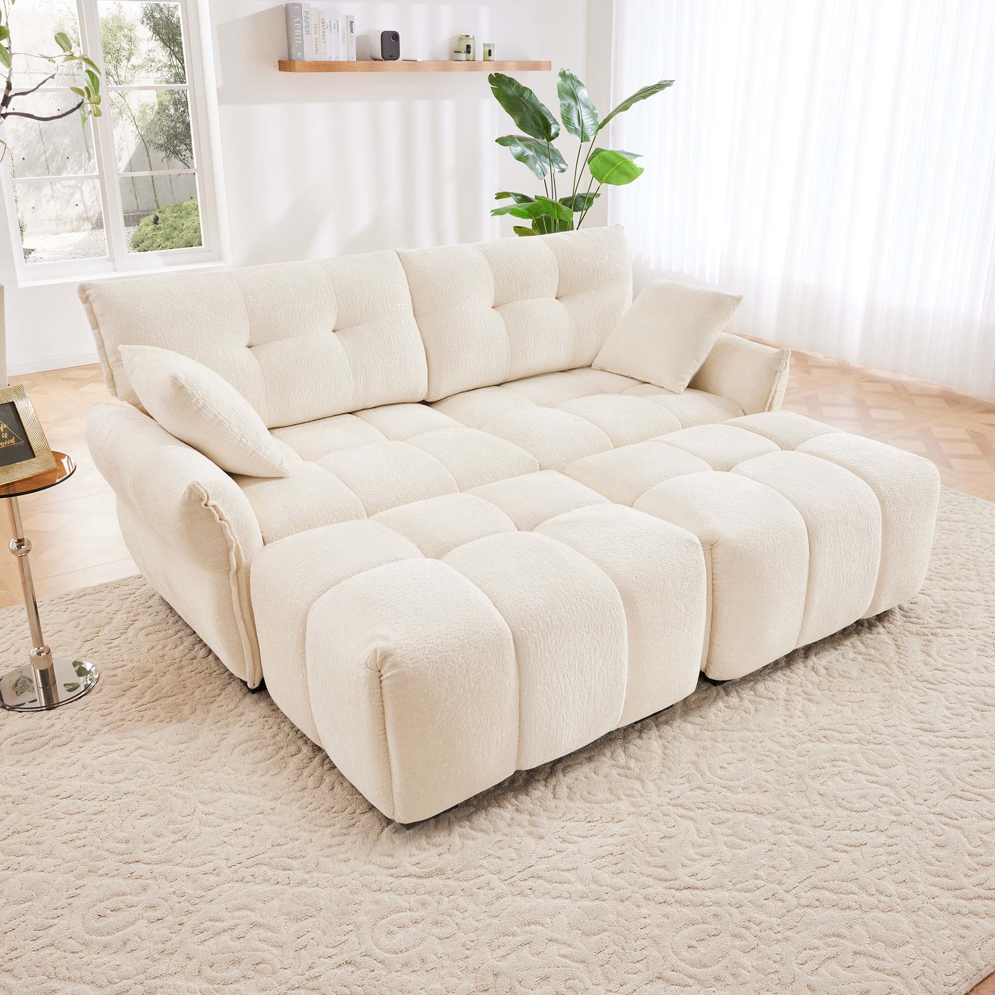 Sofa Set With Ottoman And Pillows, Textured, High Resilience Cushions - Image 41
