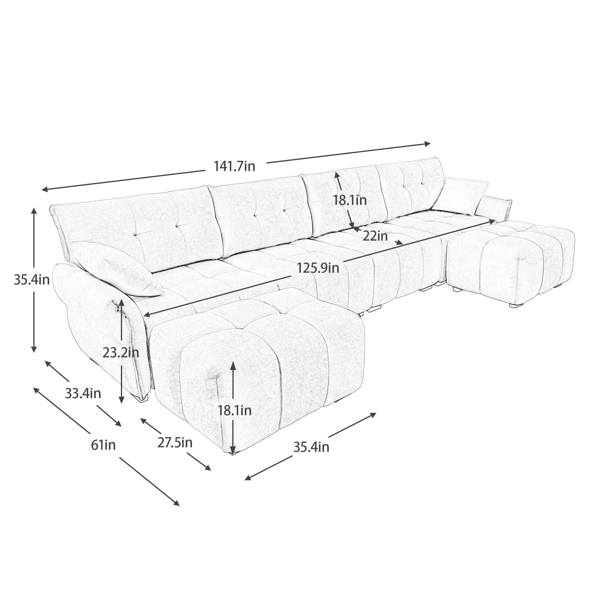 Sofa Set With Ottoman And Pillows, Textured, High Resilience Cushions - Image 42