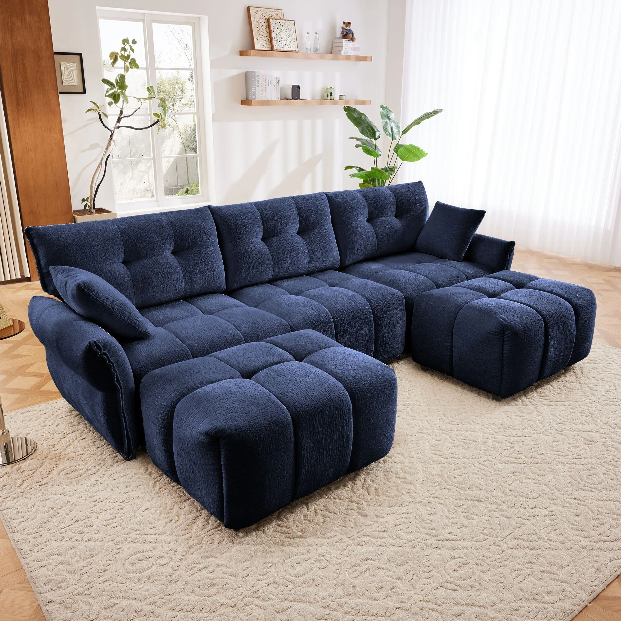 Sofa Set With Ottoman And Pillows, Textured, High Resilience Cushions - Image 43