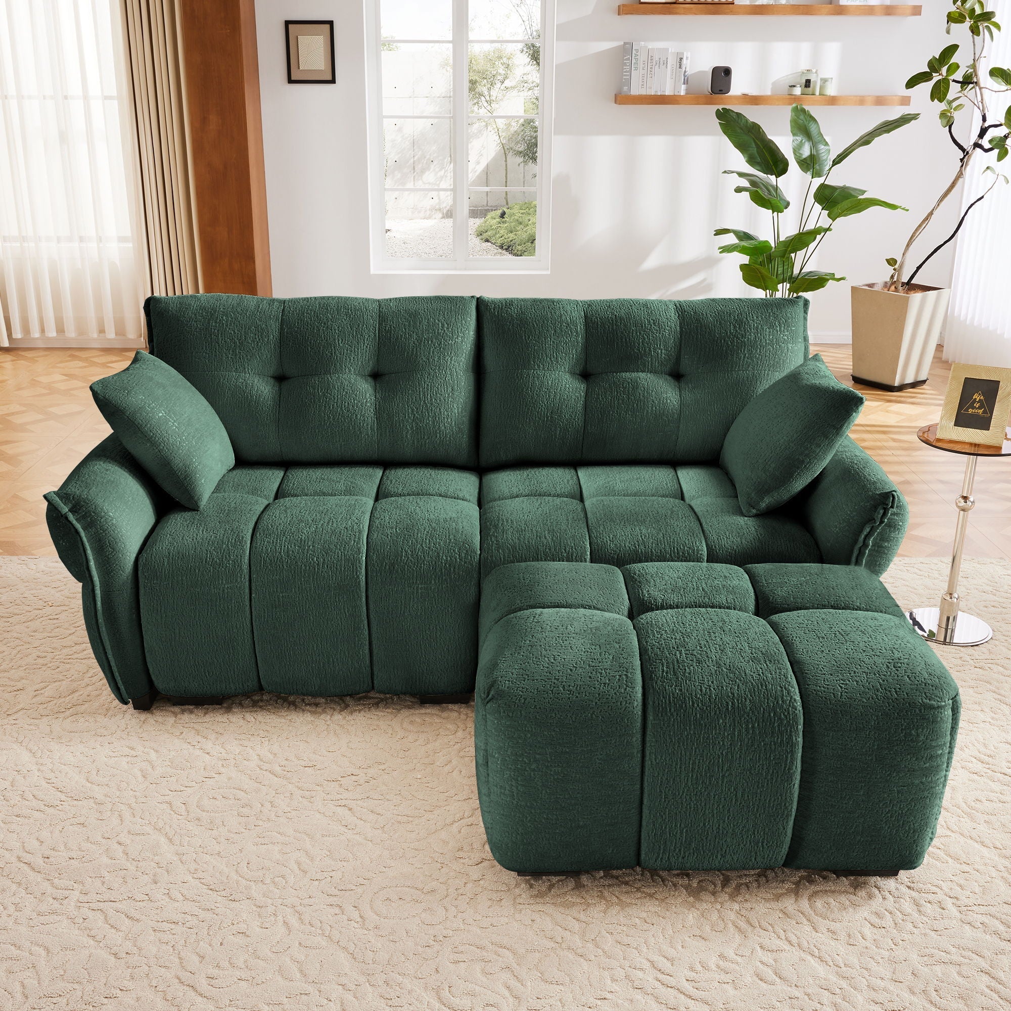 Sofa Set With Ottoman And Pillows, Textured, High Resilience Cushions - Image 44
