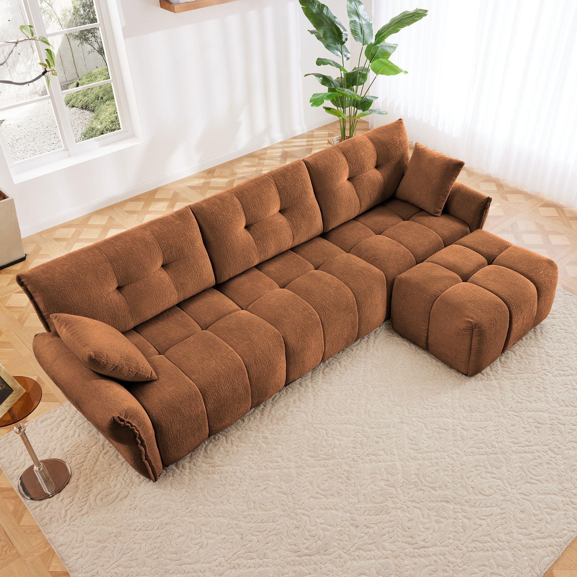 Sofa Set With Ottoman And Pillows, Textured, High Resilience Cushions - Image 47