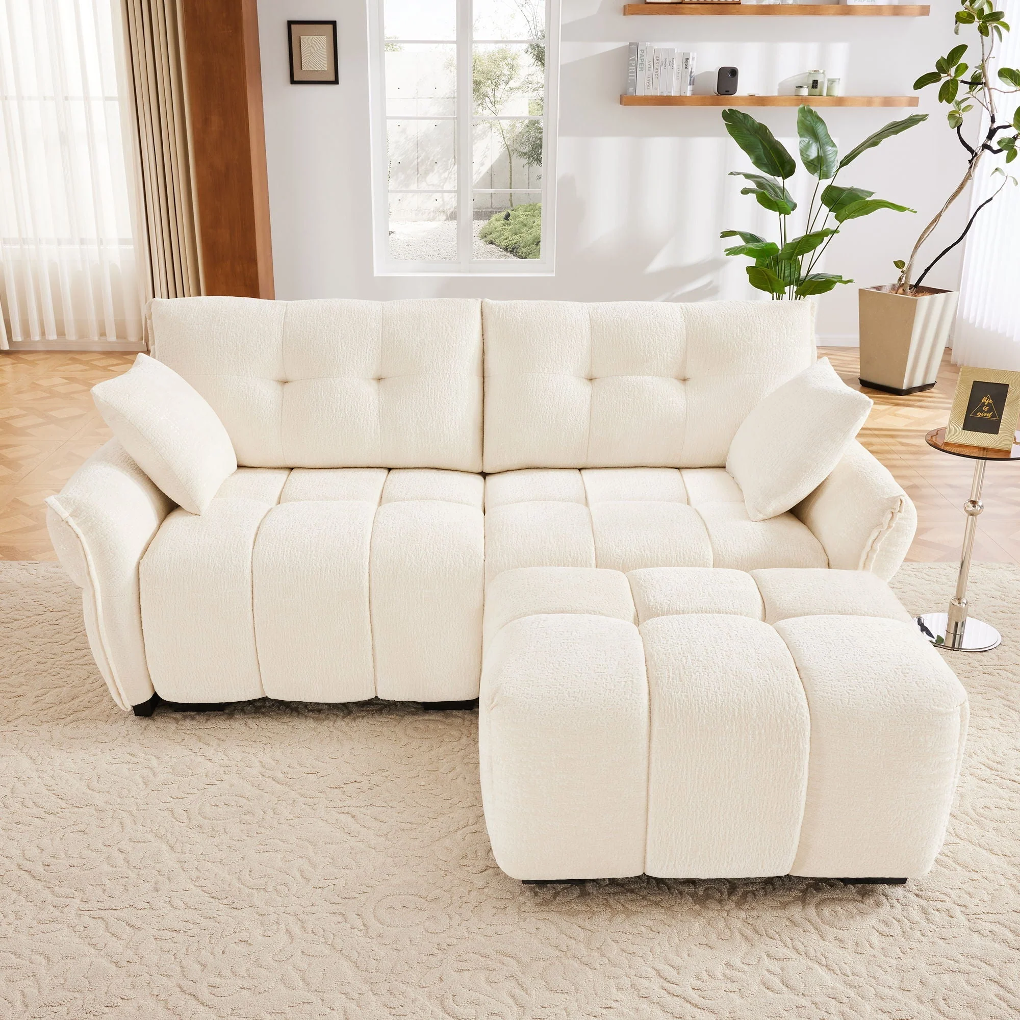 Sofa Set With Ottoman And Pillows, Textured, High Resilience Cushions - Image 48