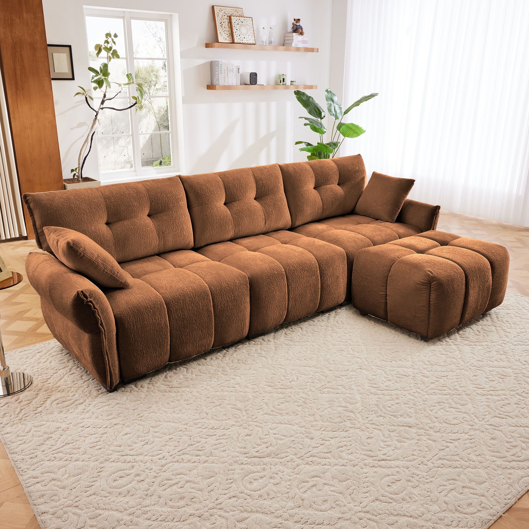 Sofa Set With Ottoman And Pillows, Textured, High Resilience Cushions - Image 49