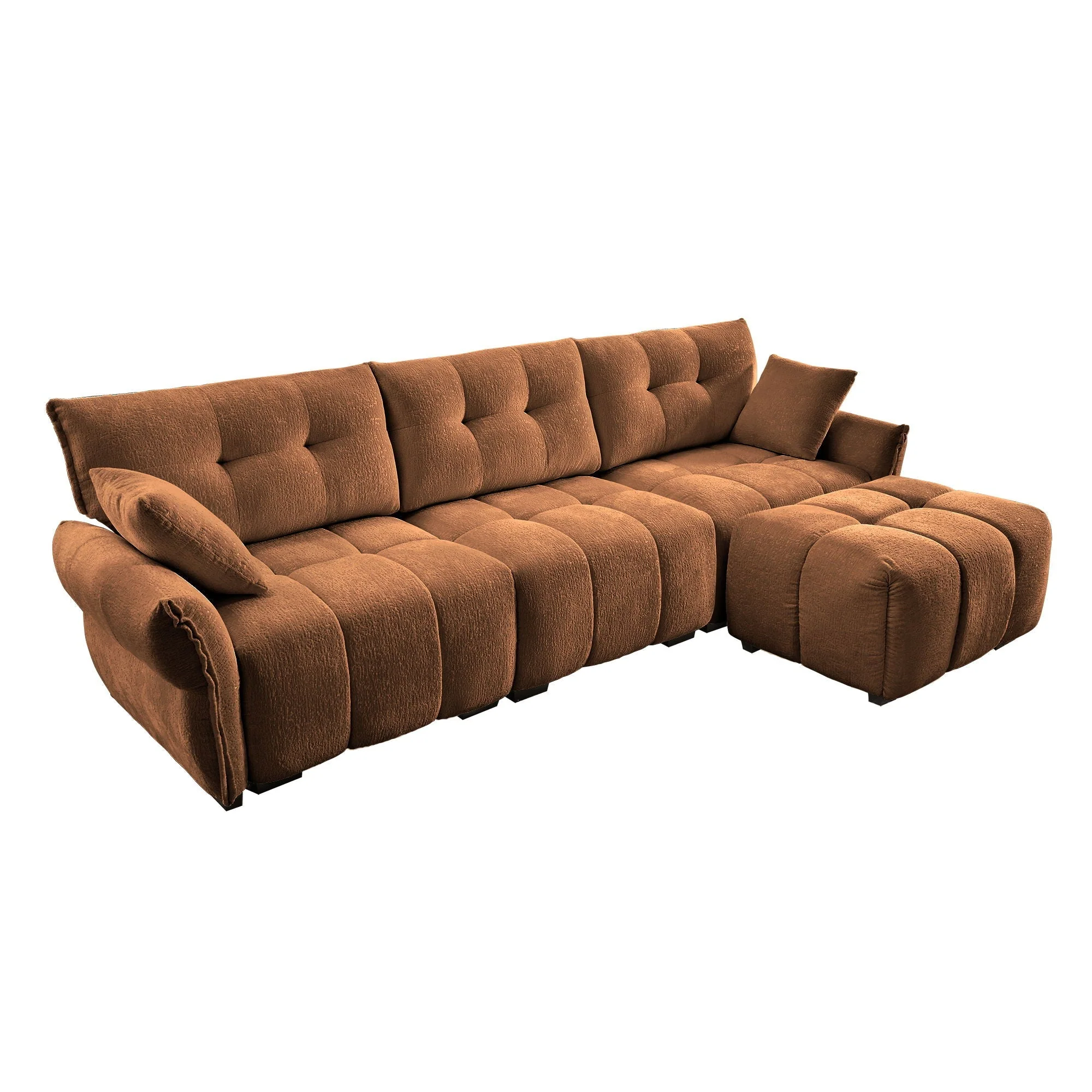 Sofa Set With Ottoman And Pillows, Textured, High Resilience Cushions - Image 5