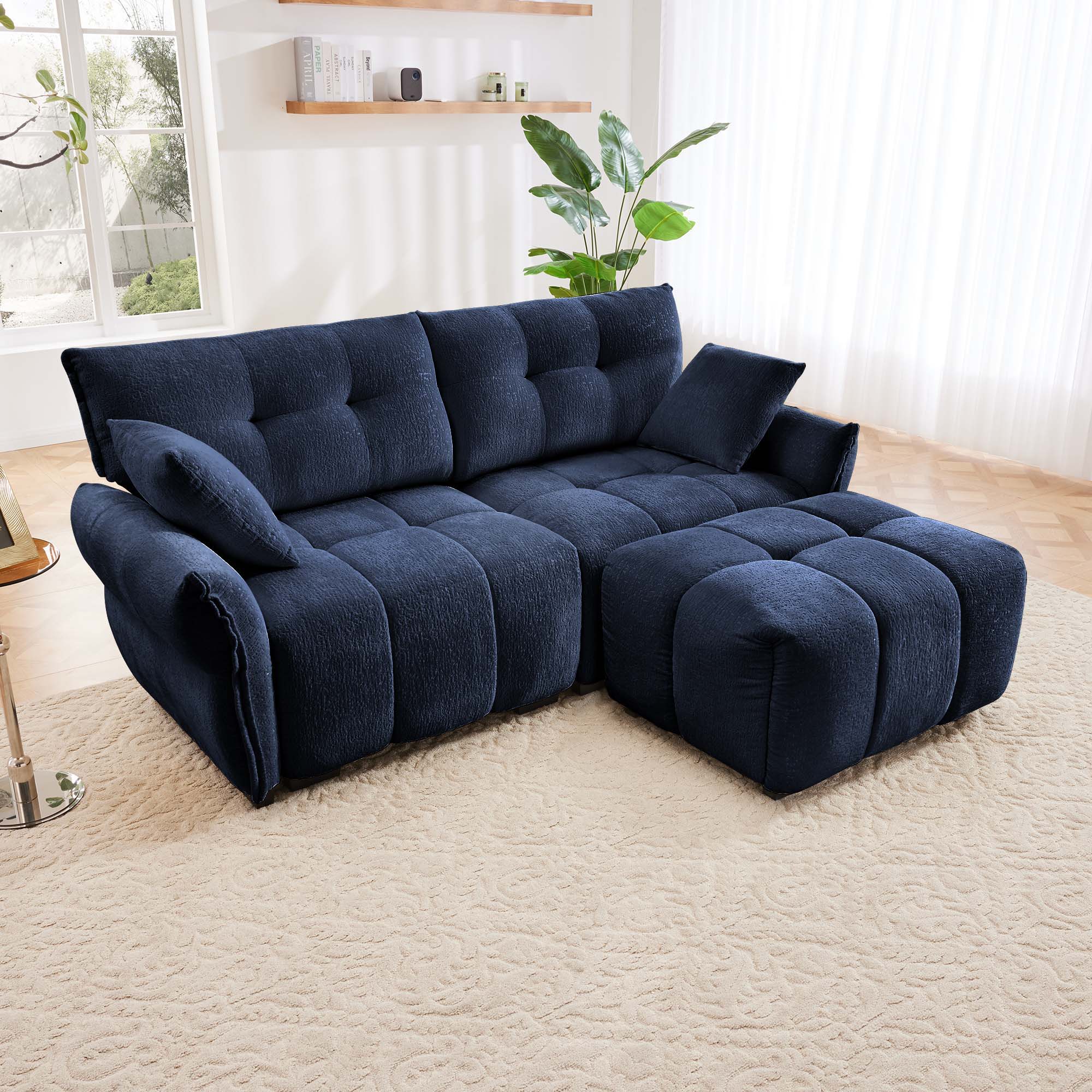 Sofa Set With Ottoman And Pillows, Textured, High Resilience Cushions - Image 51