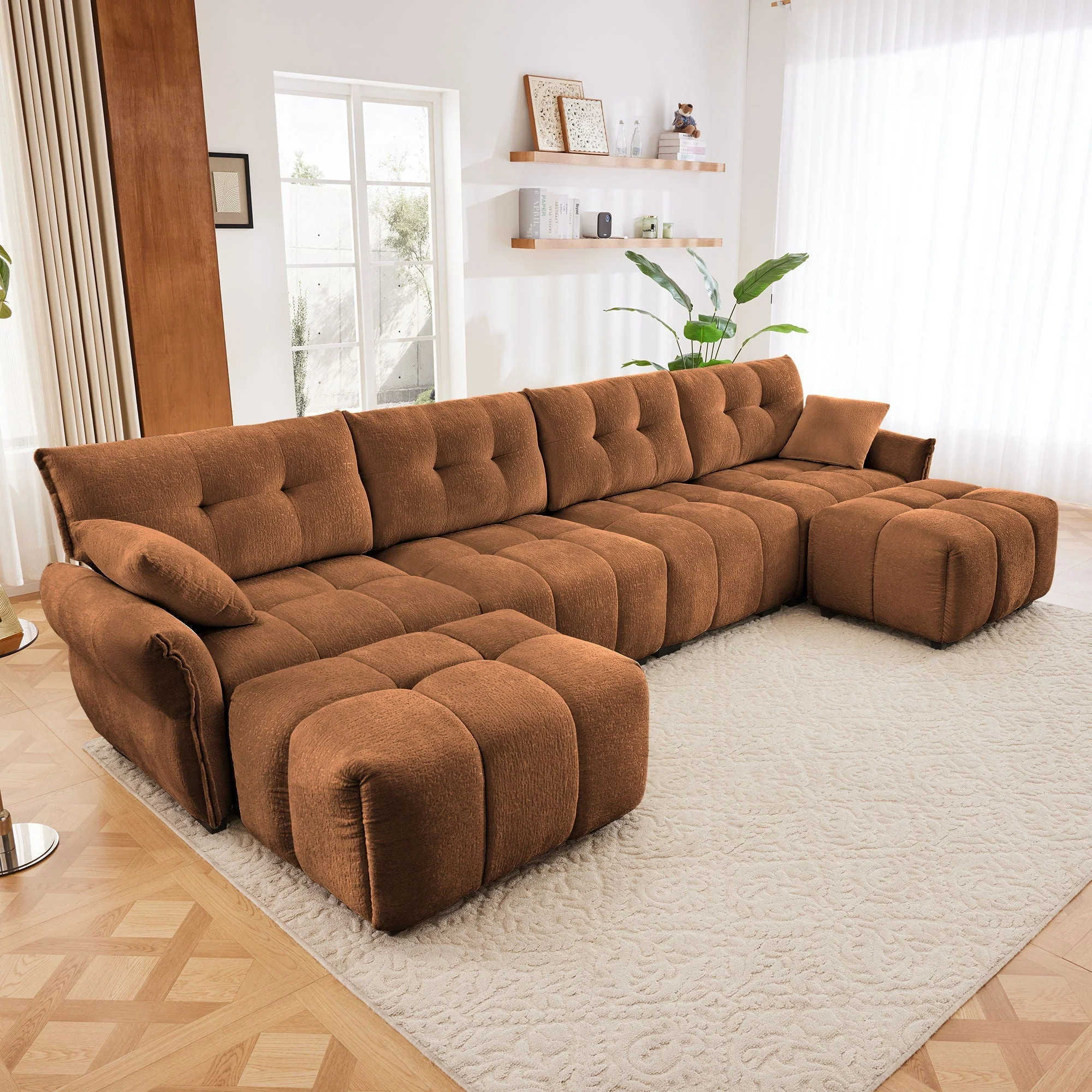 Sofa Set With Ottoman And Pillows, Textured, High Resilience Cushions - Image 53