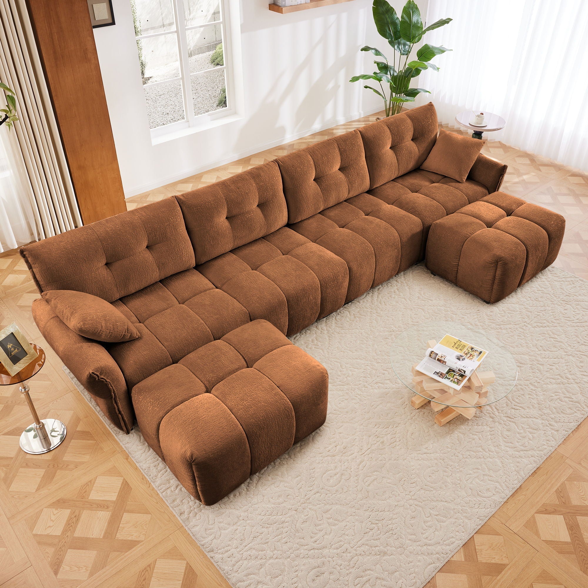 Sofa Set With Ottoman And Pillows, Textured, High Resilience Cushions - Image 54