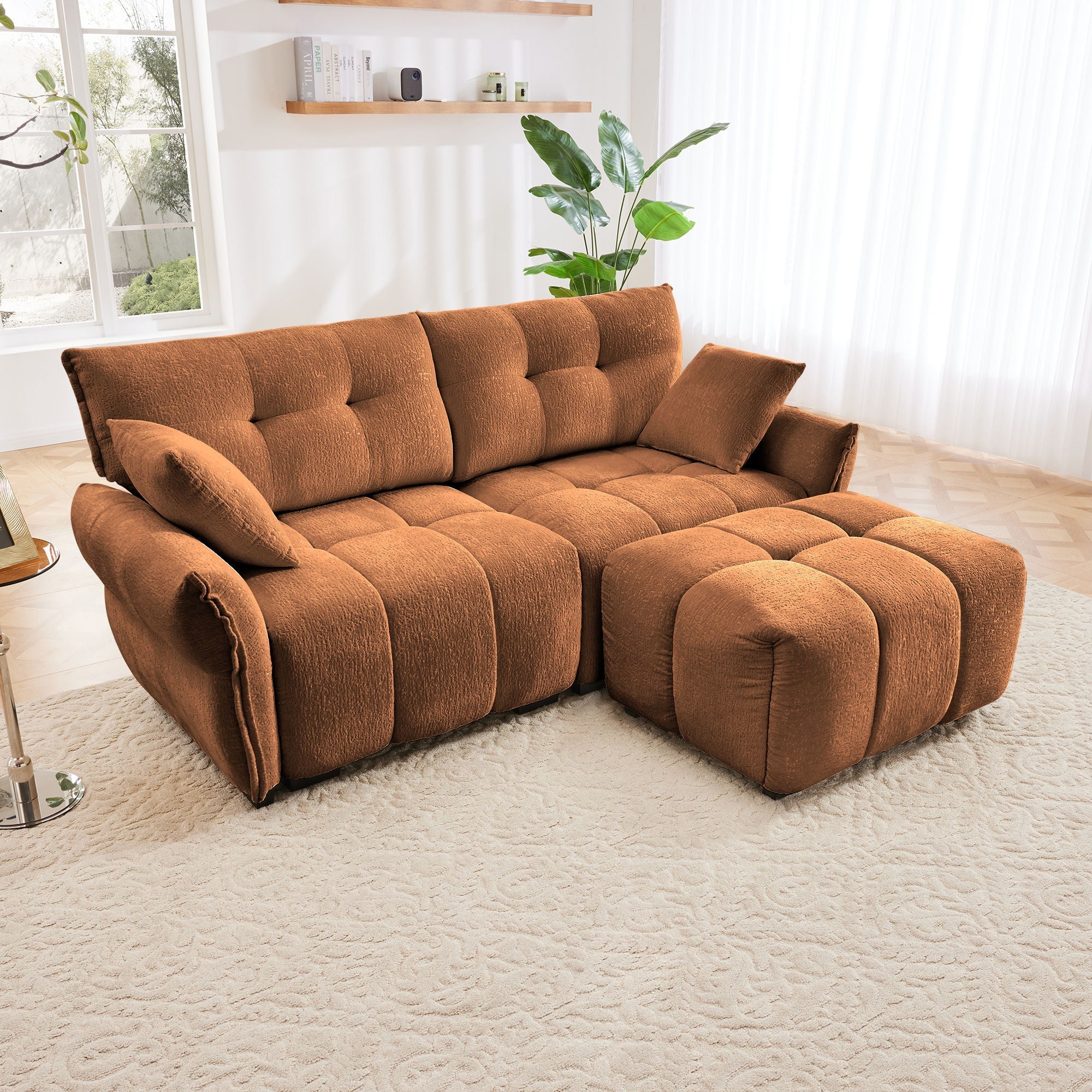 Sofa Set With Ottoman And Pillows, Textured, High Resilience Cushions - Image 55