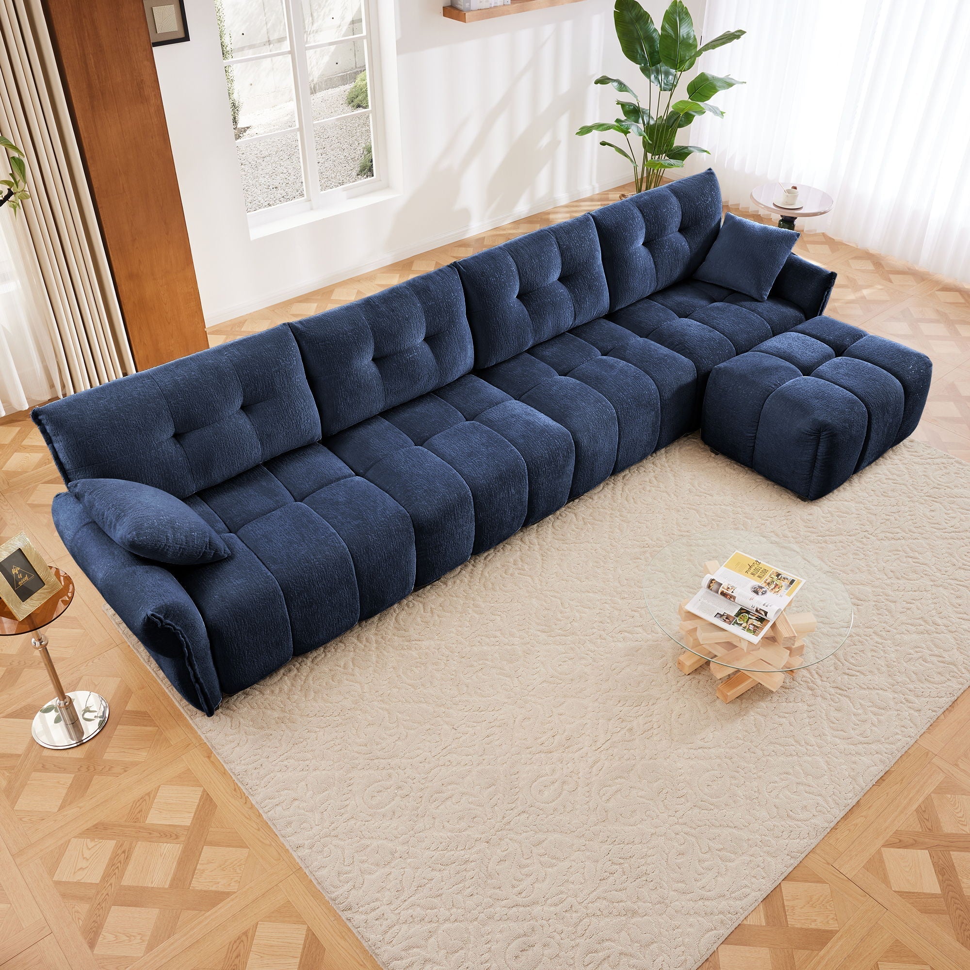 Sofa Set With Ottoman And Pillows, Textured, High Resilience Cushions - Image 56