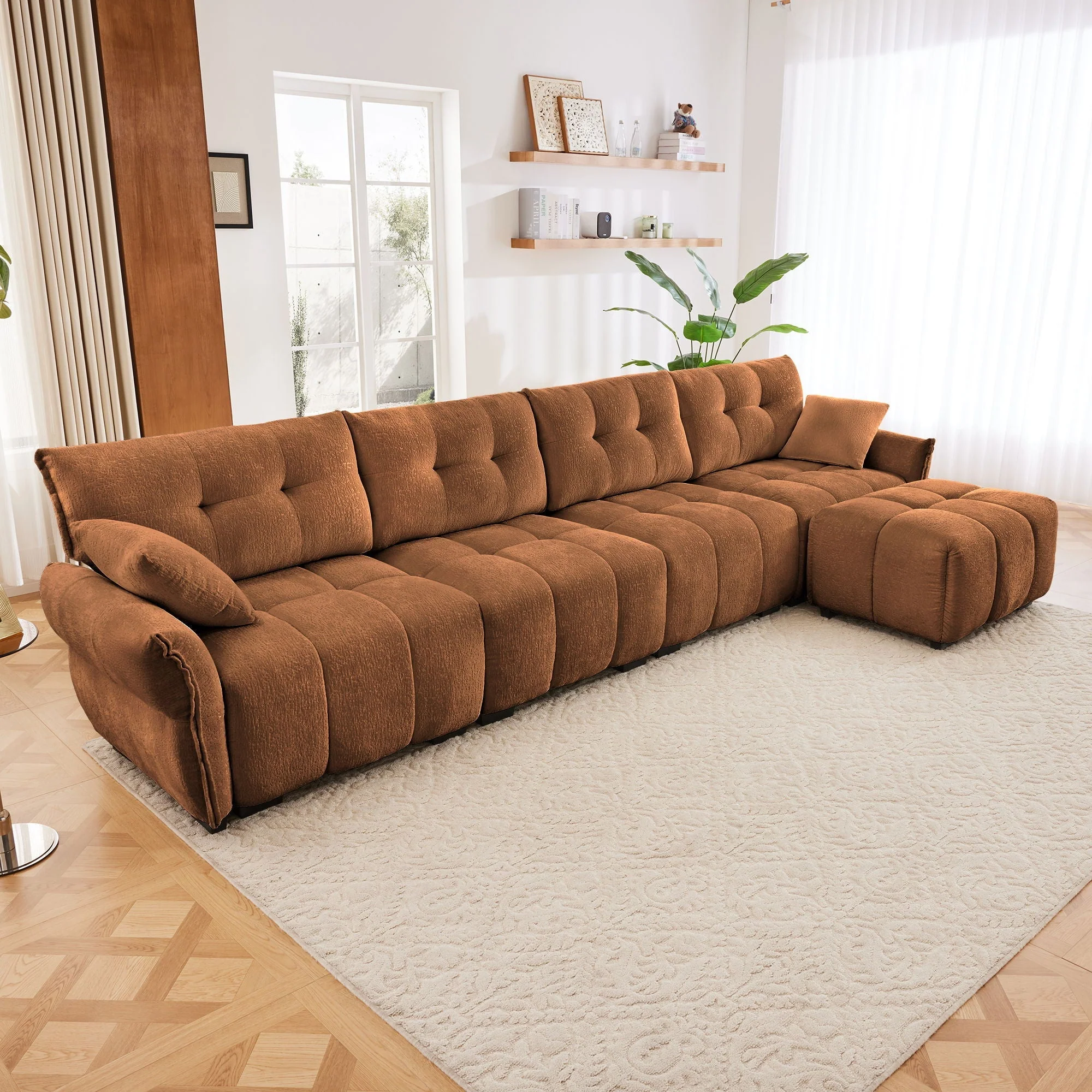 Sofa Set With Ottoman And Pillows, Textured, High Resilience Cushions - Image 57