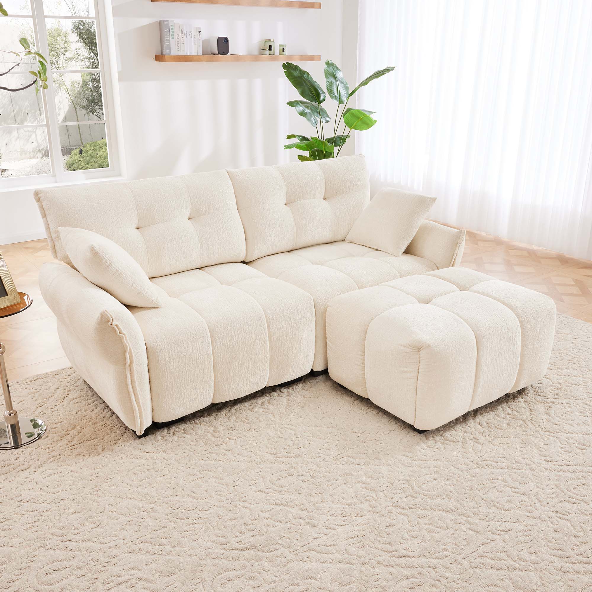 Sofa Set With Ottoman And Pillows, Textured, High Resilience Cushions - Image 62