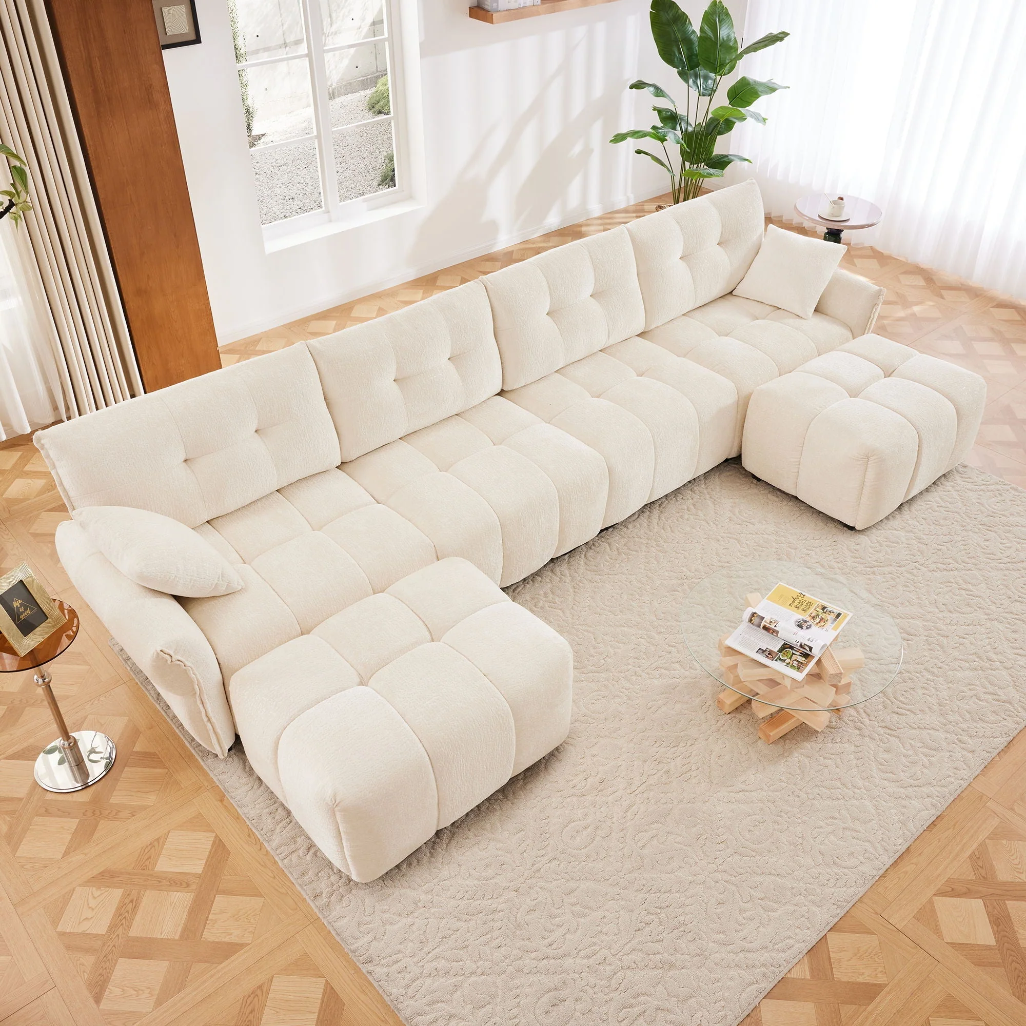 Sofa Set With Ottoman And Pillows, Textured, High Resilience Cushions - Image 63