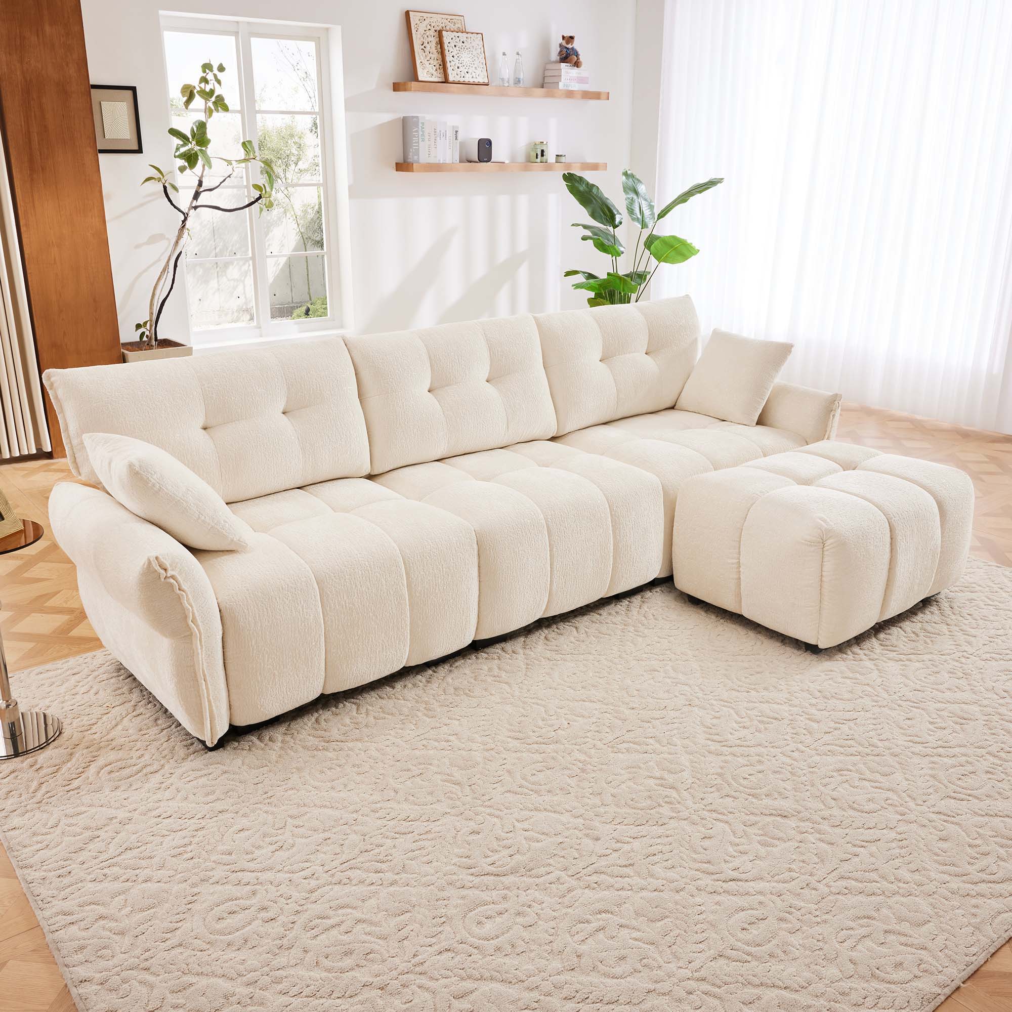 Sofa Set With Ottoman And Pillows, Textured, High Resilience Cushions - Image 66
