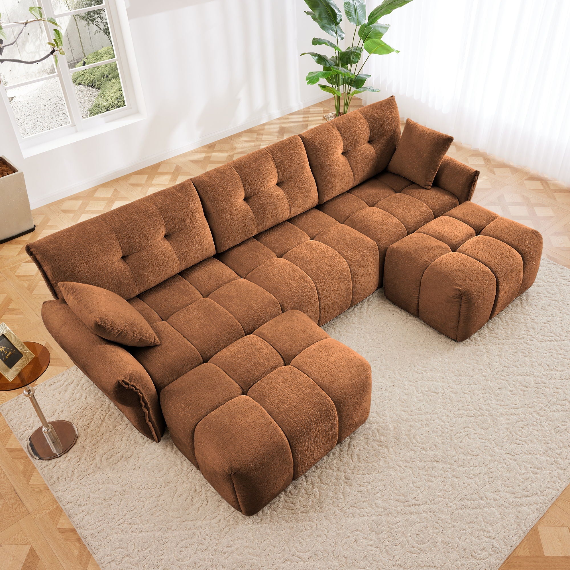 Sofa Set With Ottoman And Pillows, Textured, High Resilience Cushions - Image 67