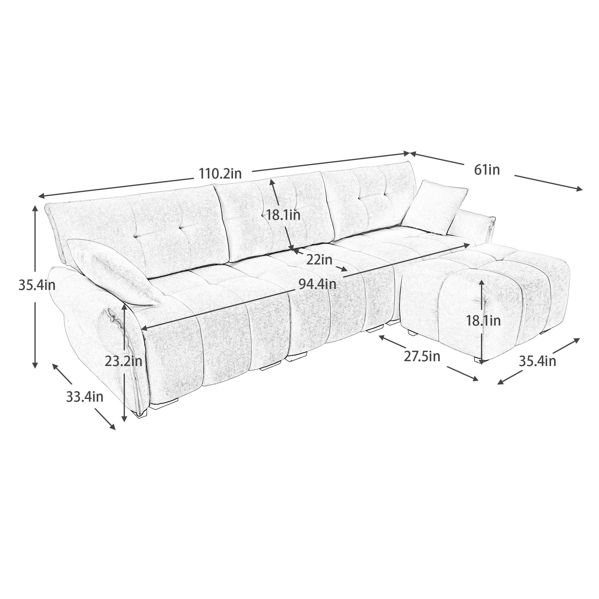 Sofa Set With Ottoman And Pillows, Textured, High Resilience Cushions - Image 68