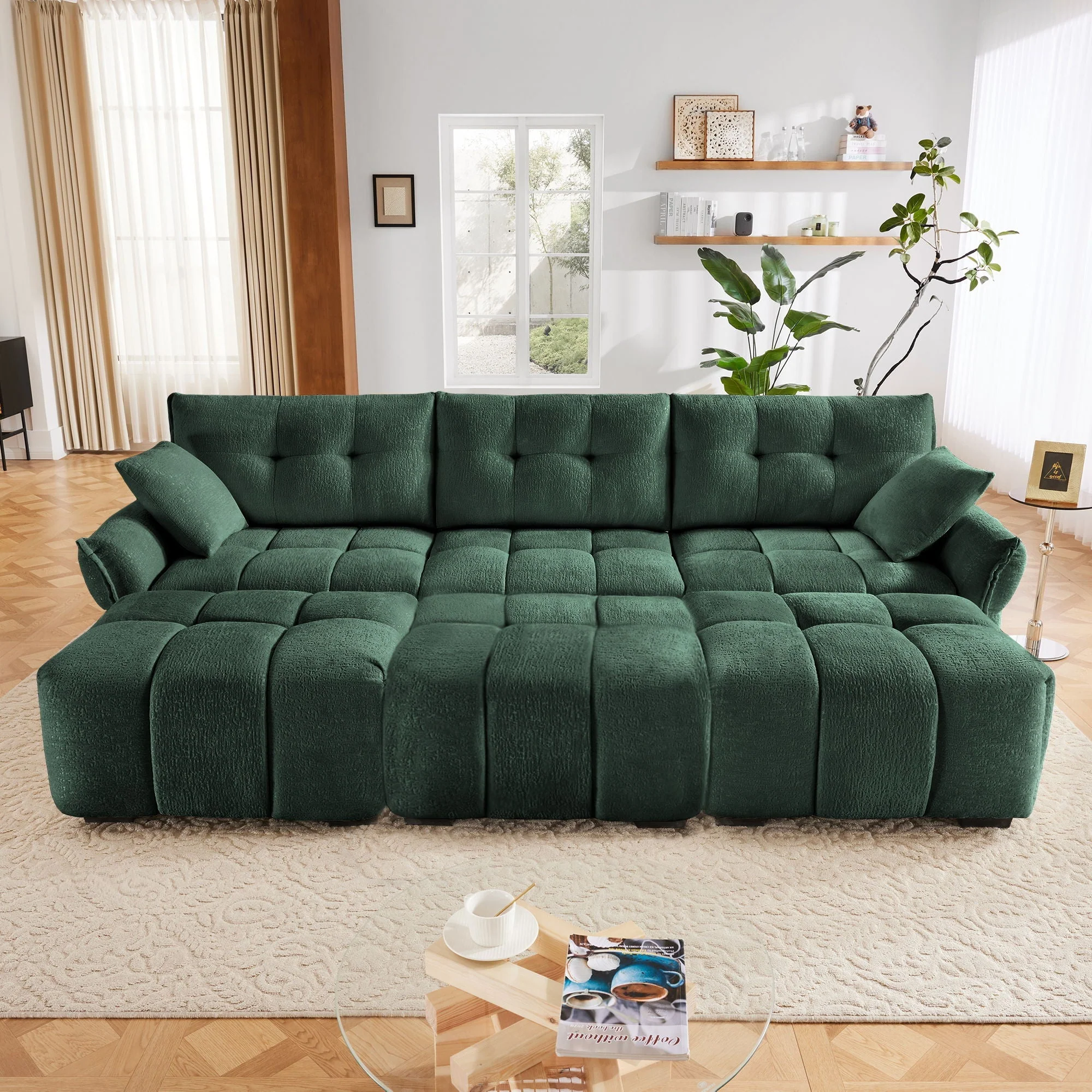 Sofa Set With Ottoman And Pillows, Textured, High Resilience Cushions - Image 72