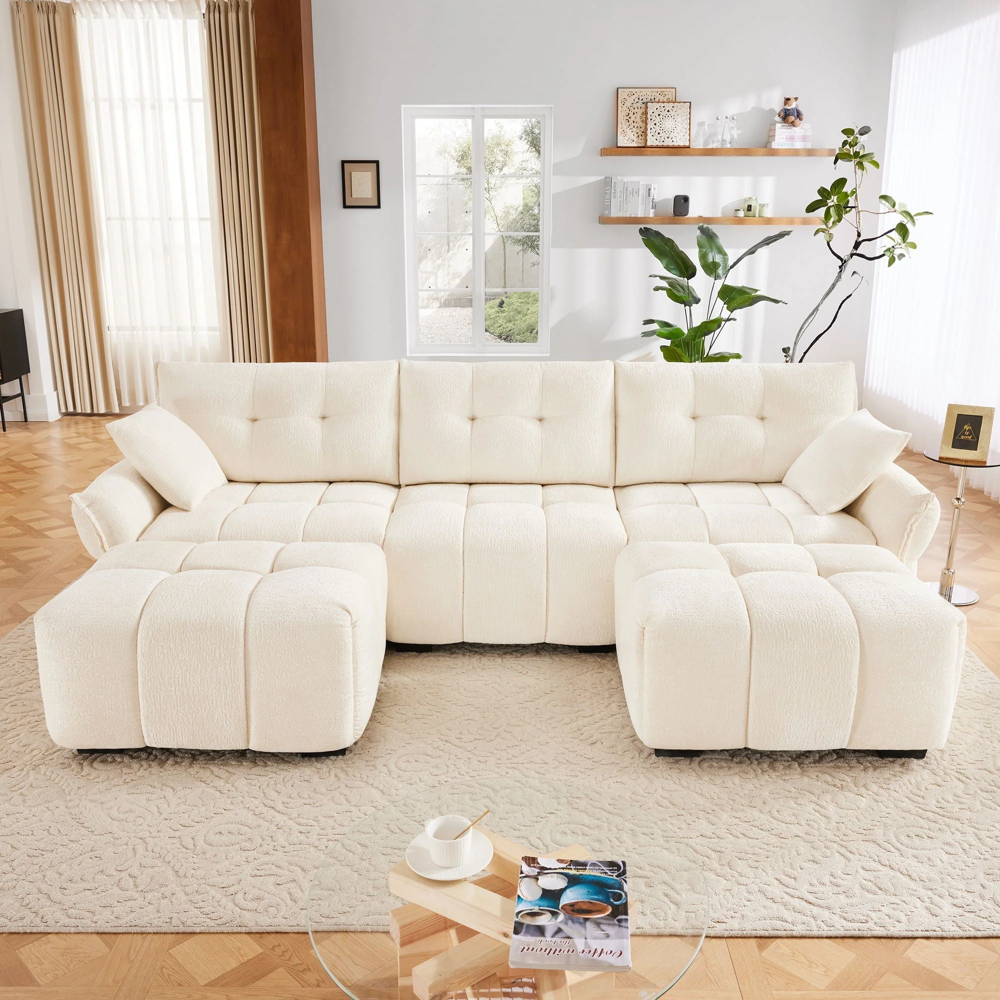 Sofa Set With Ottoman And Pillows, Textured, High Resilience Cushions - Image 74