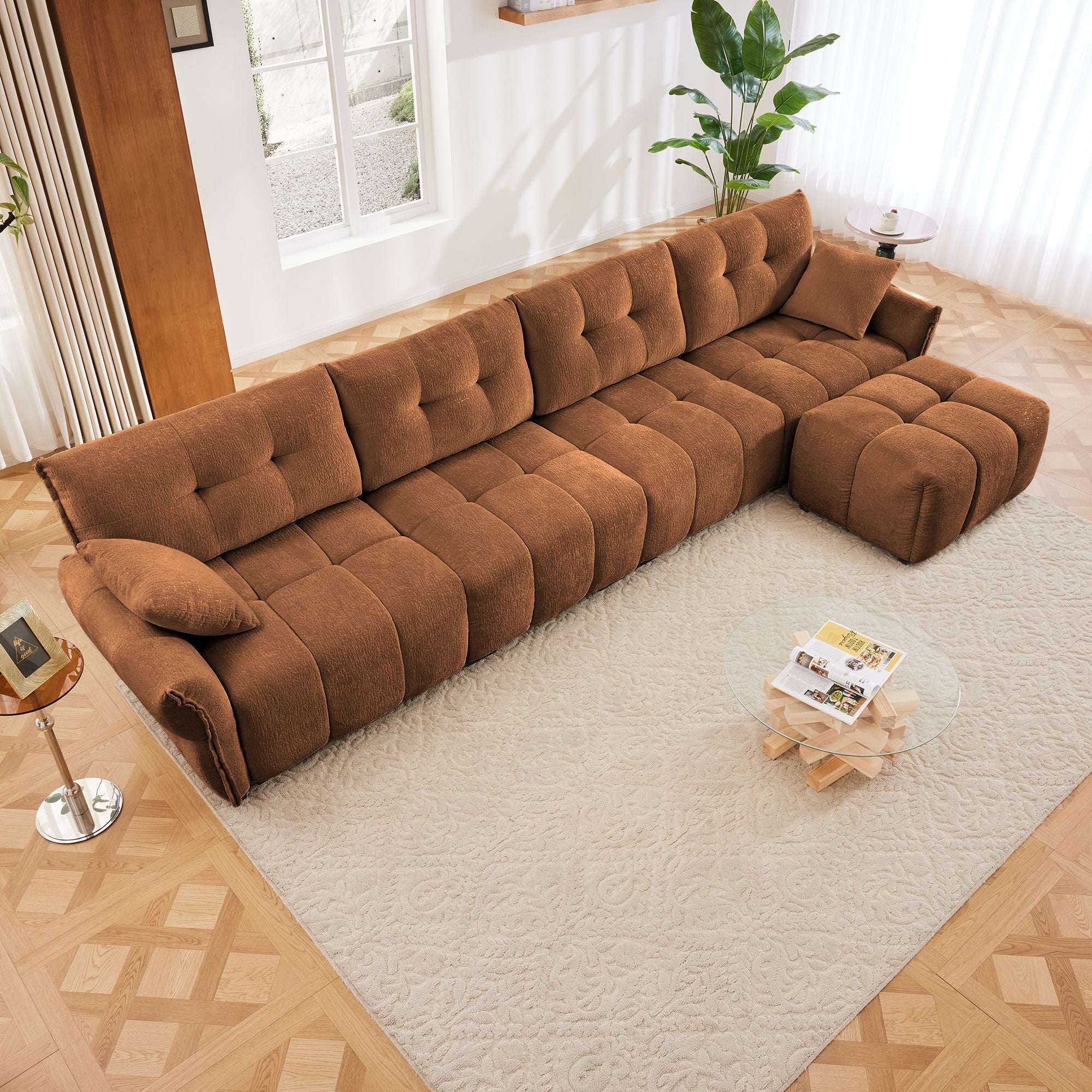 Sofa Set With Ottoman And Pillows, Textured, High Resilience Cushions - Image 76