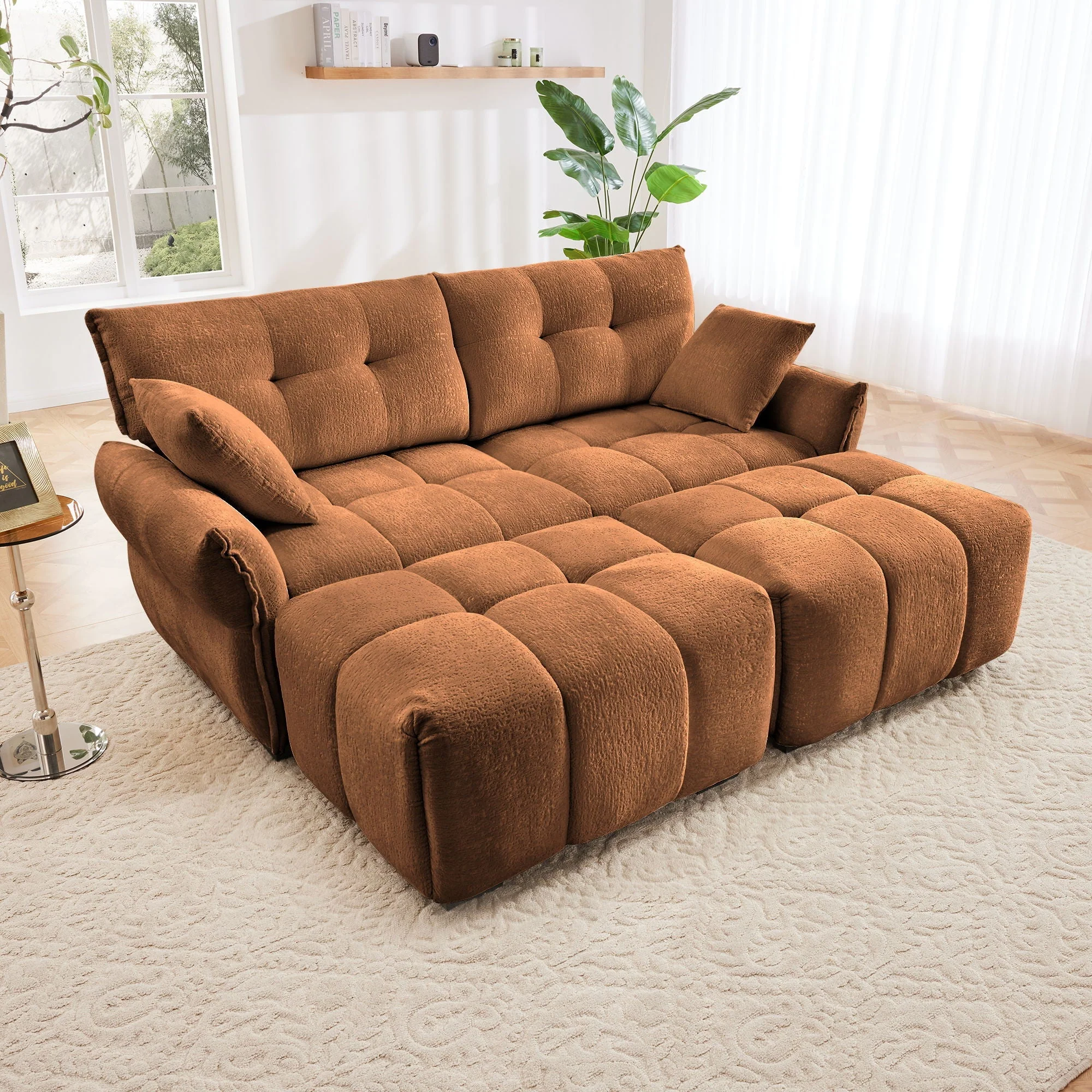 Sofa Set With Ottoman And Pillows, Textured, High Resilience Cushions - Image 78