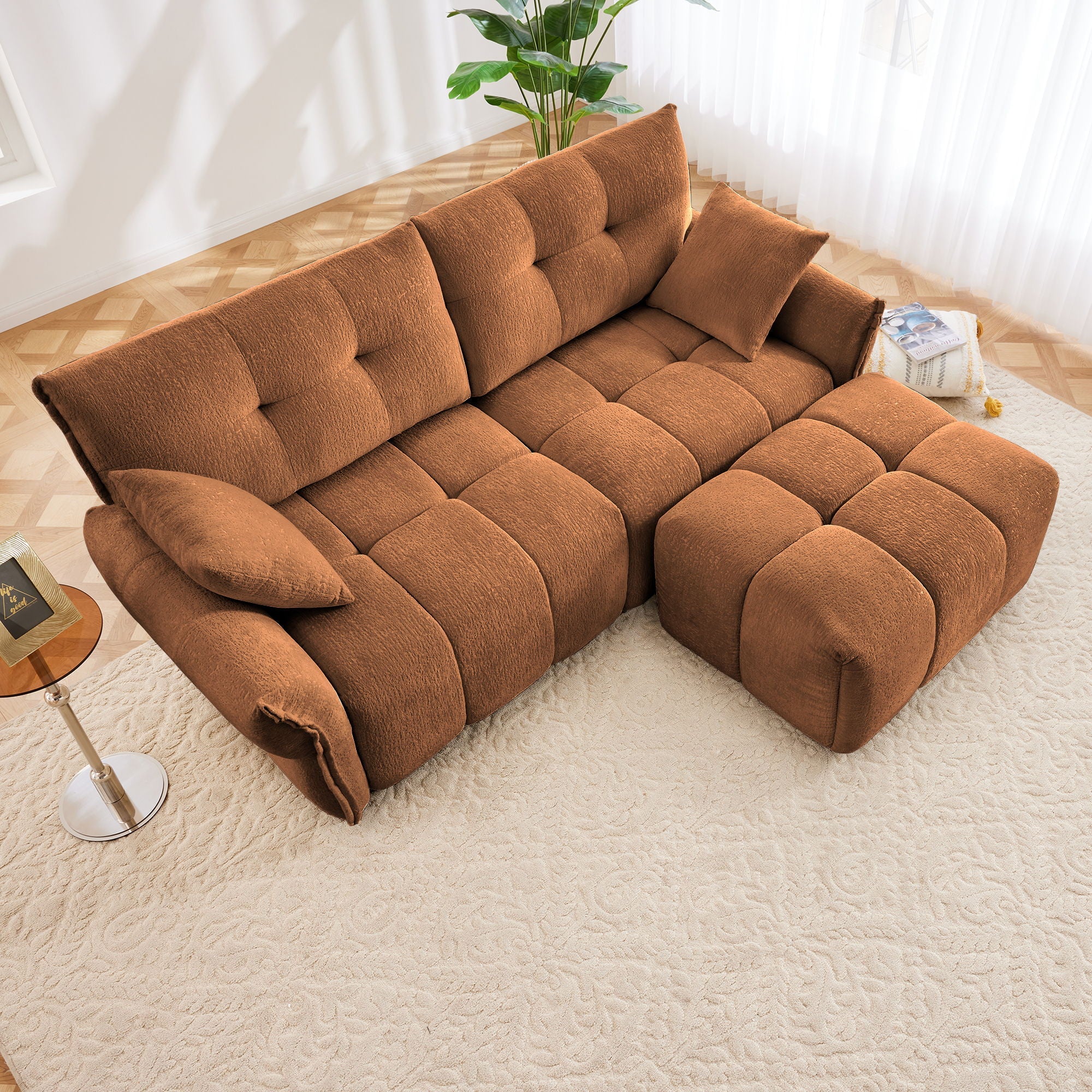 Sofa Set With Ottoman And Pillows, Textured, High Resilience Cushions - Image 79