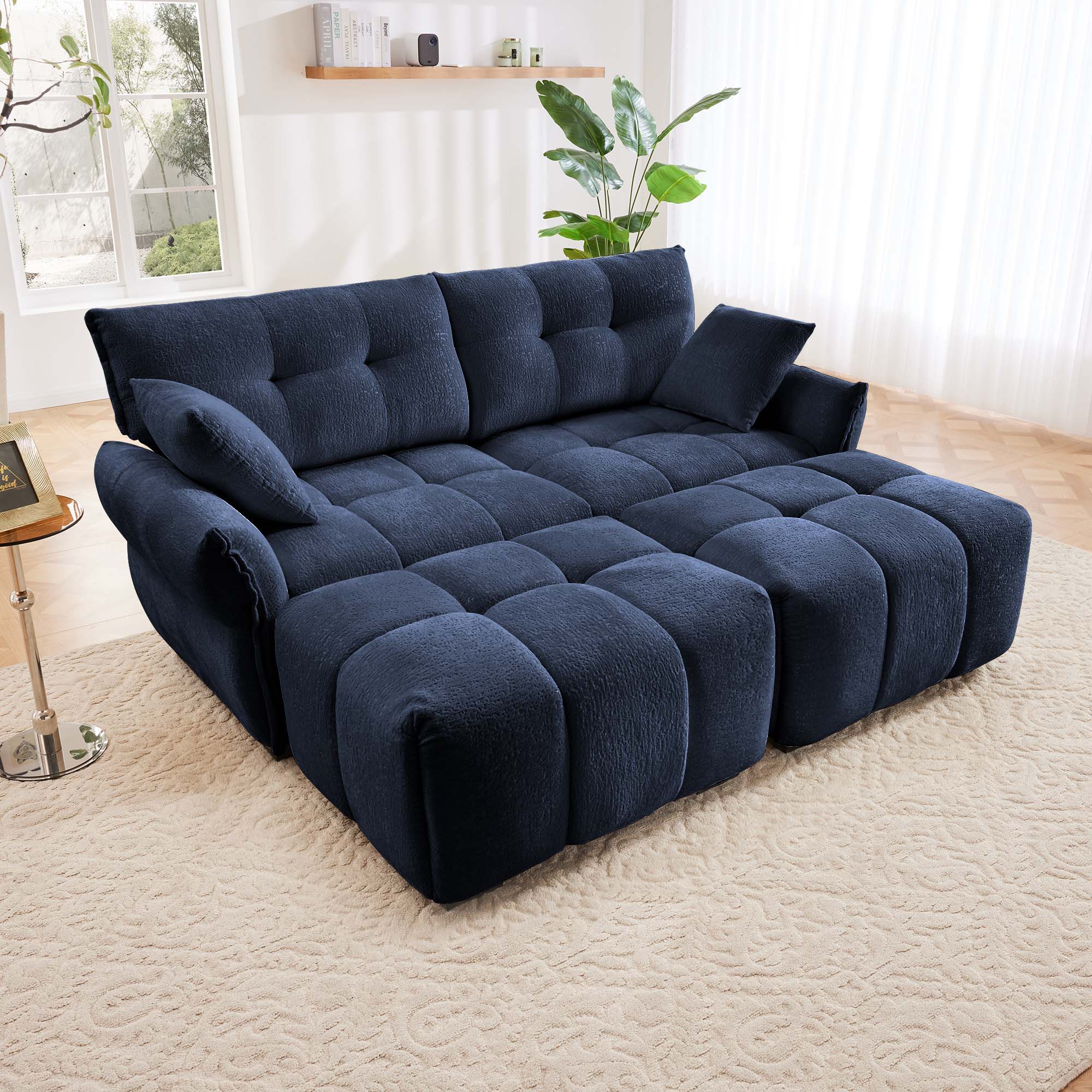 Sofa Set With Ottoman And Pillows, Textured, High Resilience Cushions - Image 80