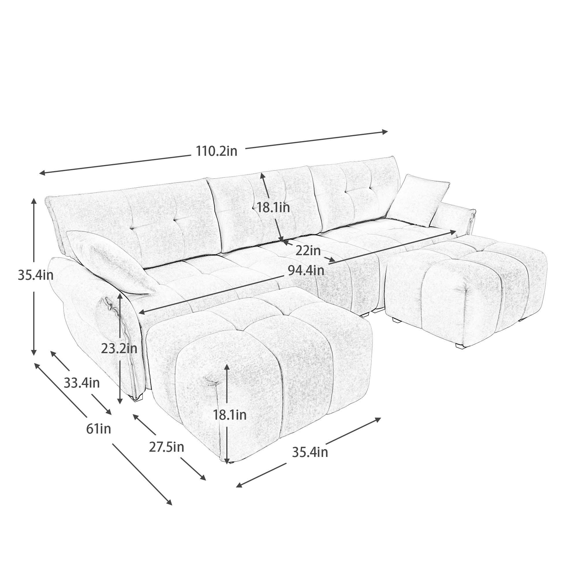 Sofa Set With Ottoman And Pillows, Textured, High Resilience Cushions - Image 81