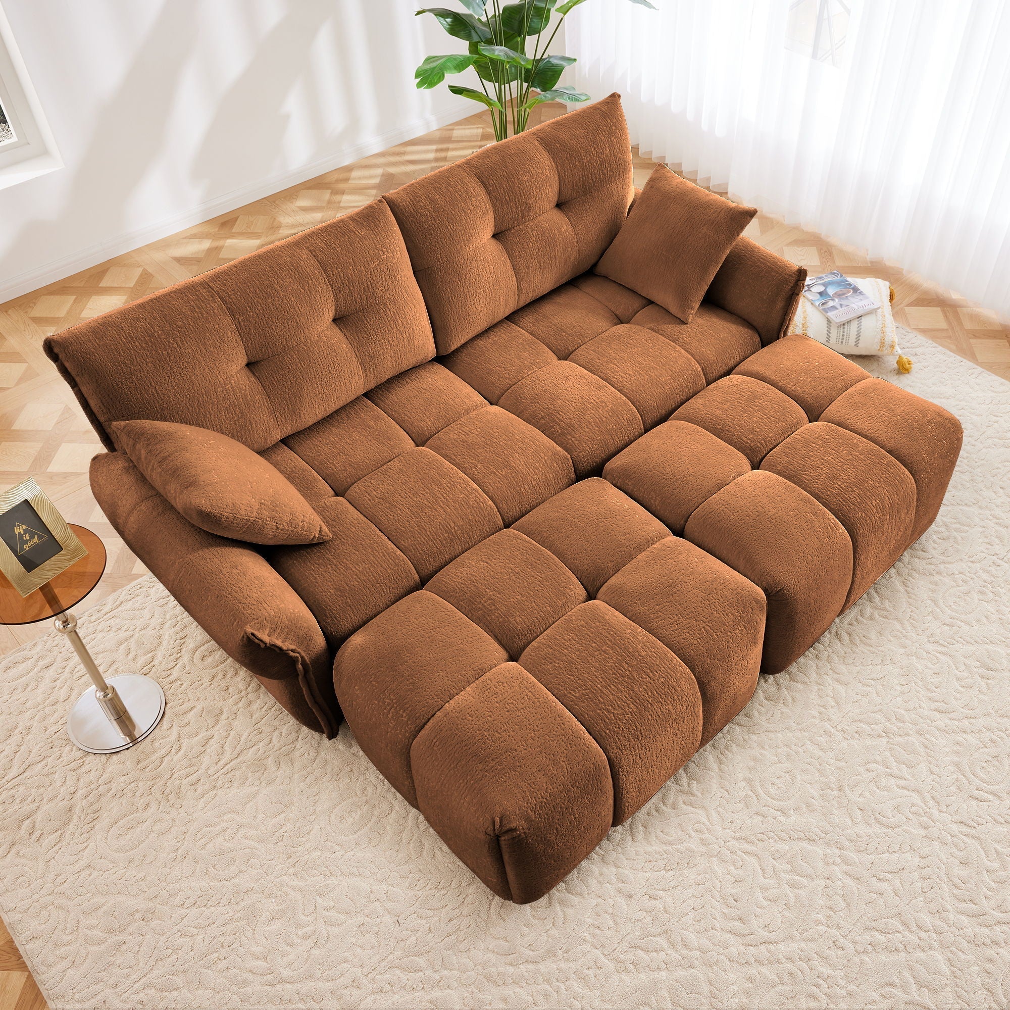 Sofa Set With Ottoman And Pillows, Textured, High Resilience Cushions - Image 83