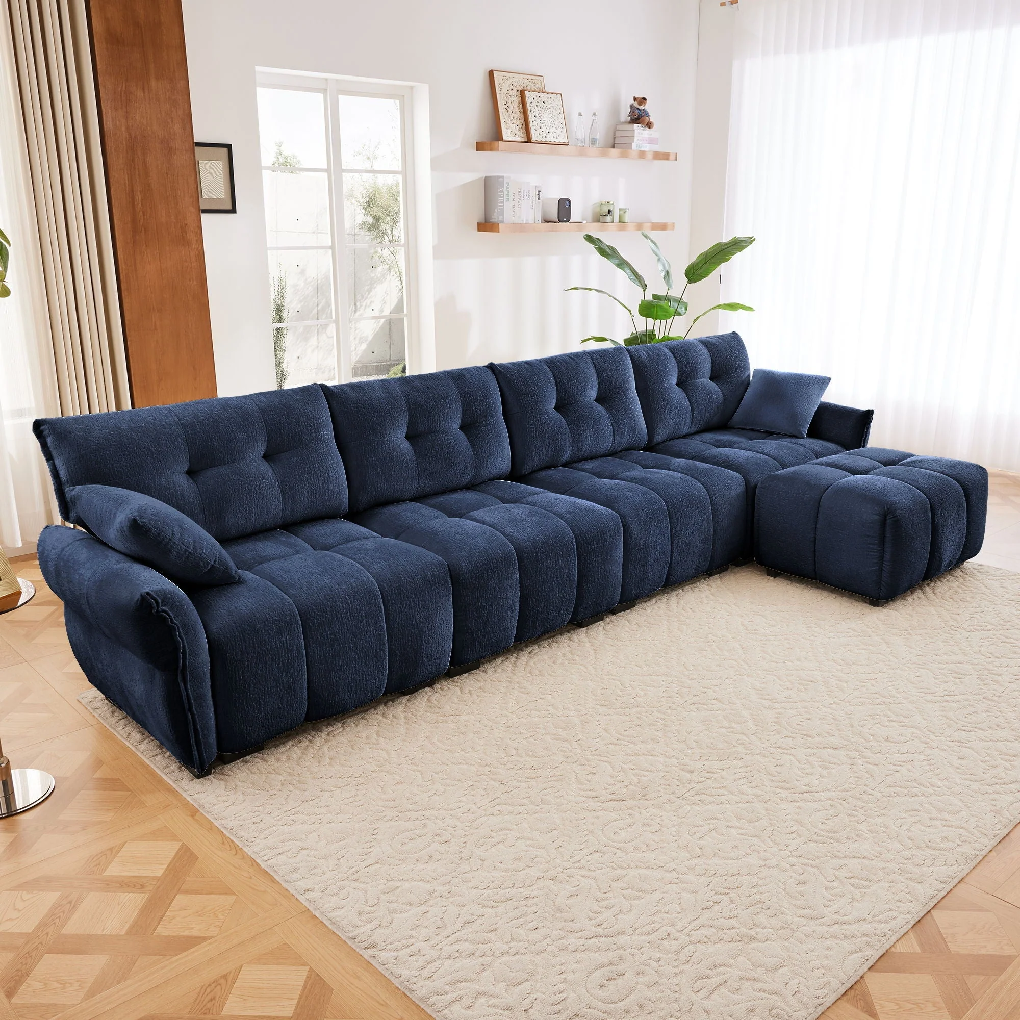 Sofa Set With Ottoman And Pillows, Textured, High Resilience Cushions - Image 84
