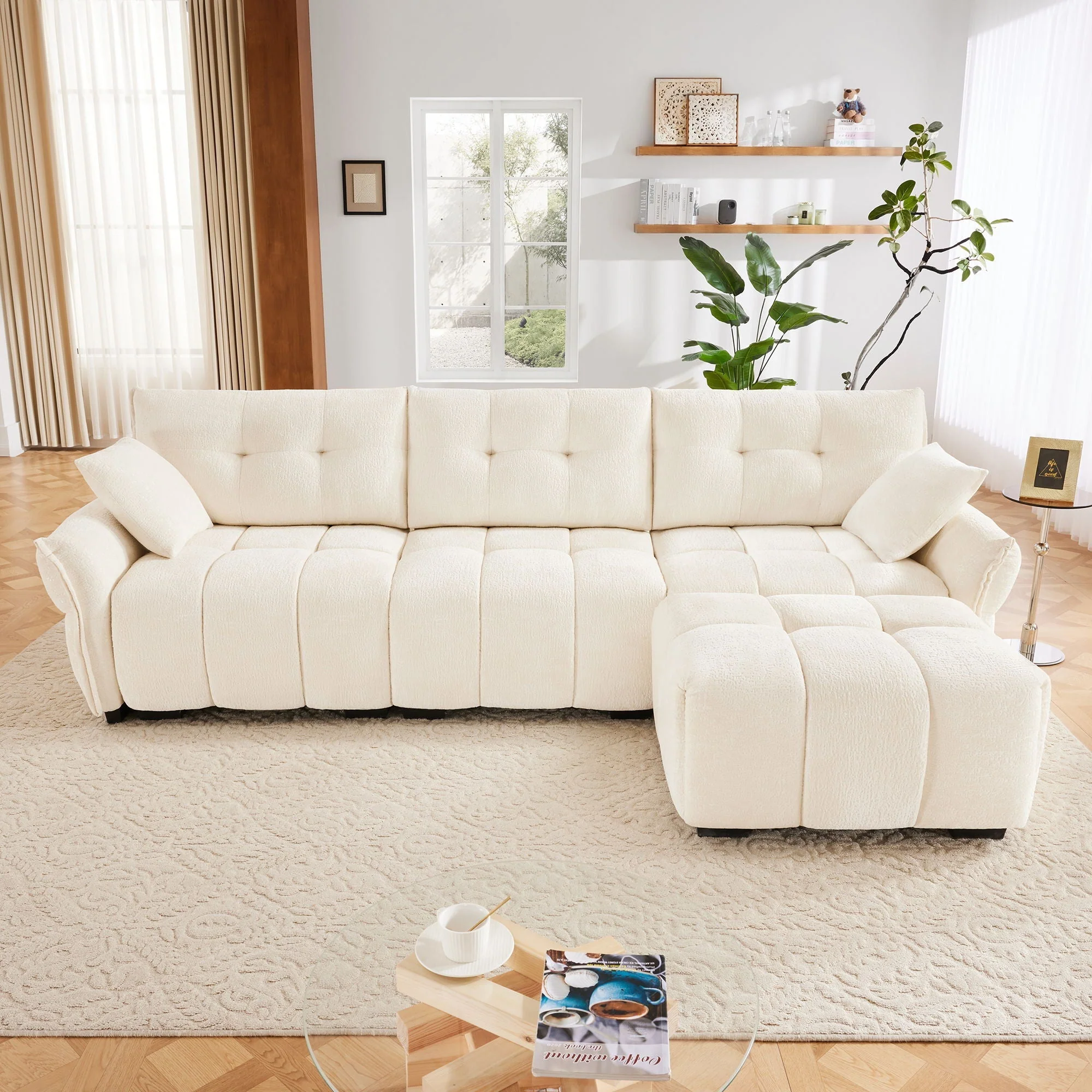 Sofa Set With Ottoman And Pillows, Textured, High Resilience Cushions - Image 85