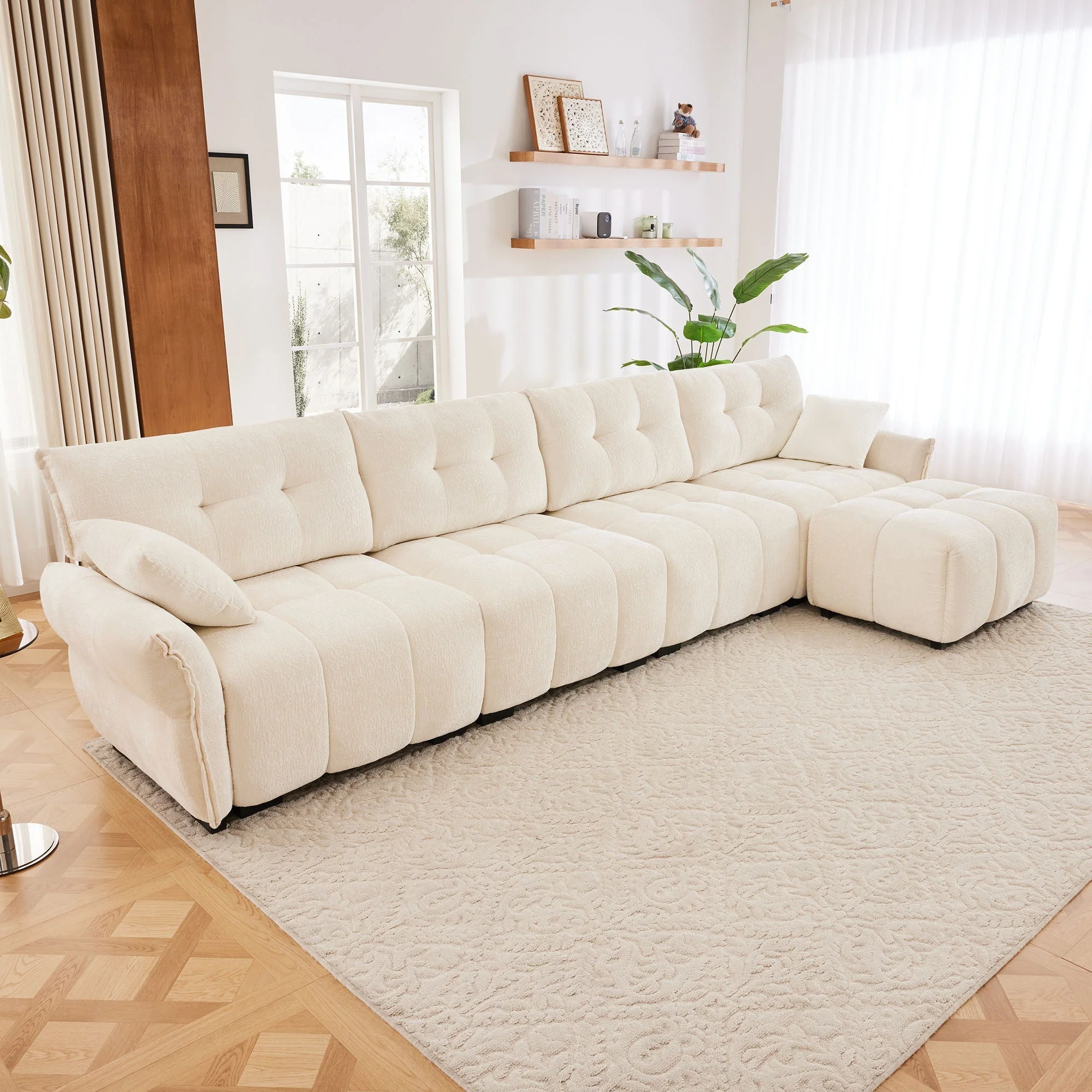 Sofa Set With Ottoman And Pillows, Textured, High Resilience Cushions - Image 88