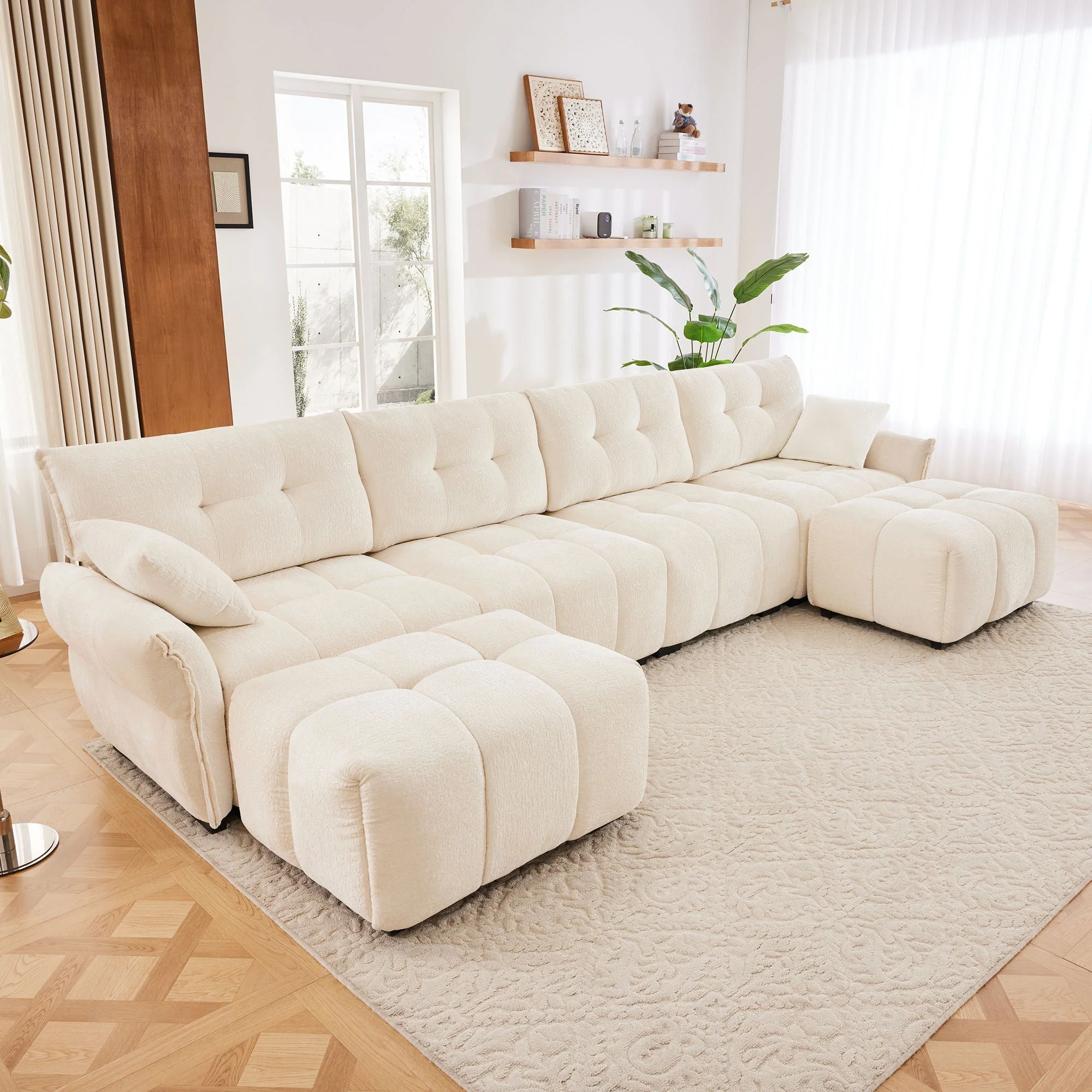 Sofa Set With Ottoman And Pillows, Textured, High Resilience Cushions - Image 89