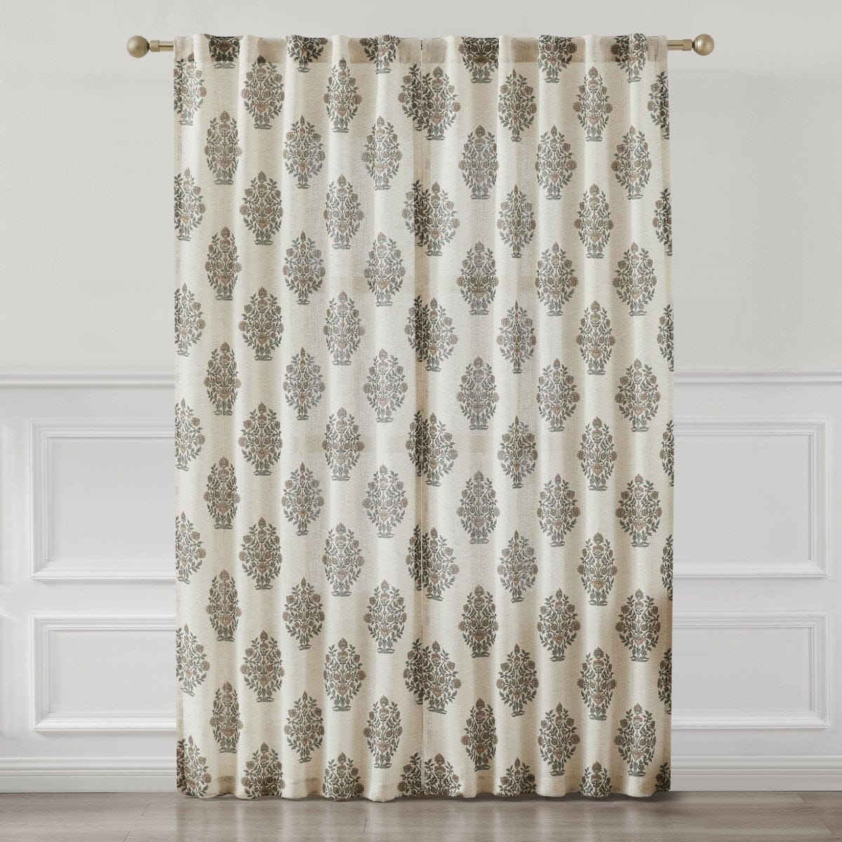 Sofia Flower Block Bouquet Linen Textured Window Curtain Panels - Image 2