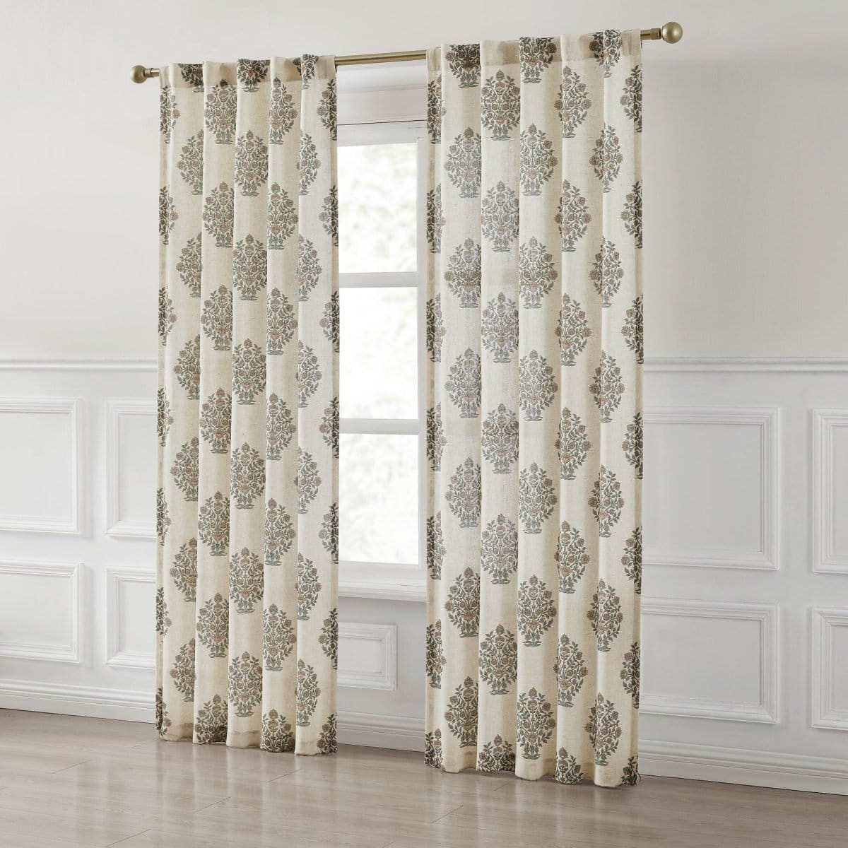 Sofia Flower Block Bouquet Linen Textured Window Curtain Panels - Image 3
