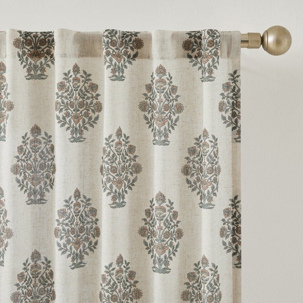 Sofia Flower Block Bouquet Linen Textured Window Curtain Panels - Image 4