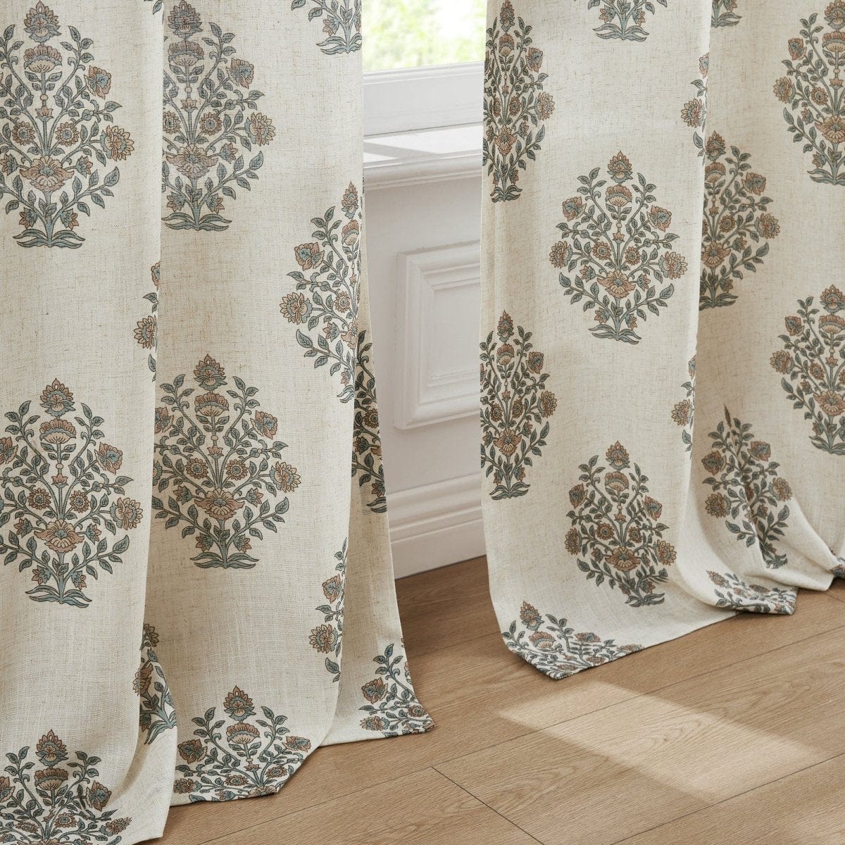 Sofia Flower Block Bouquet Linen Textured Window Curtain Panels - Image 5