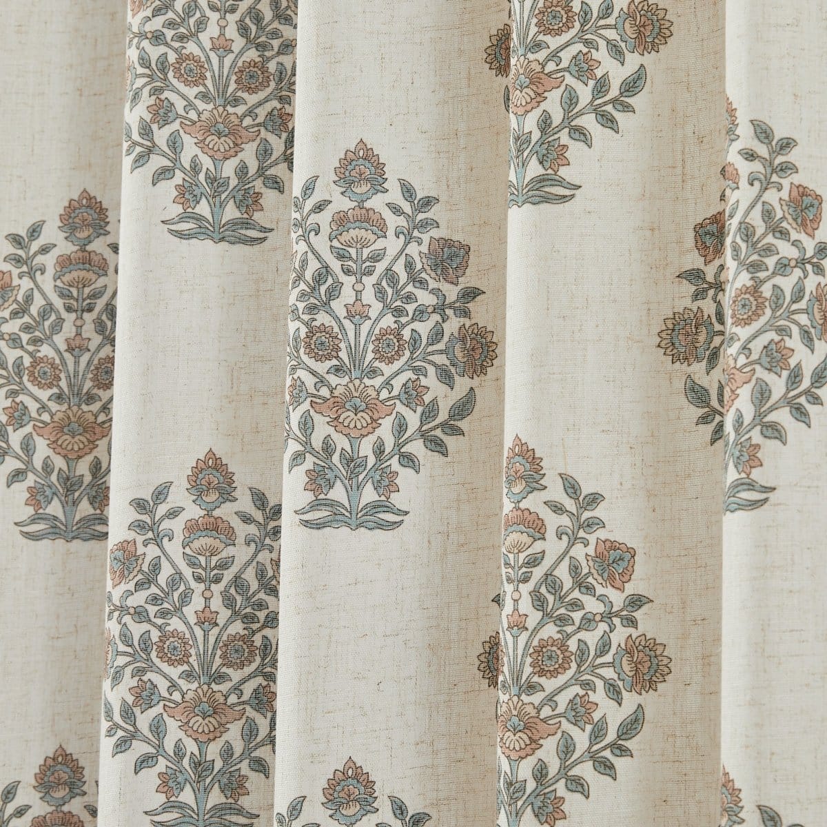 Sofia Flower Block Bouquet Linen Textured Window Curtain Panels - Image 6