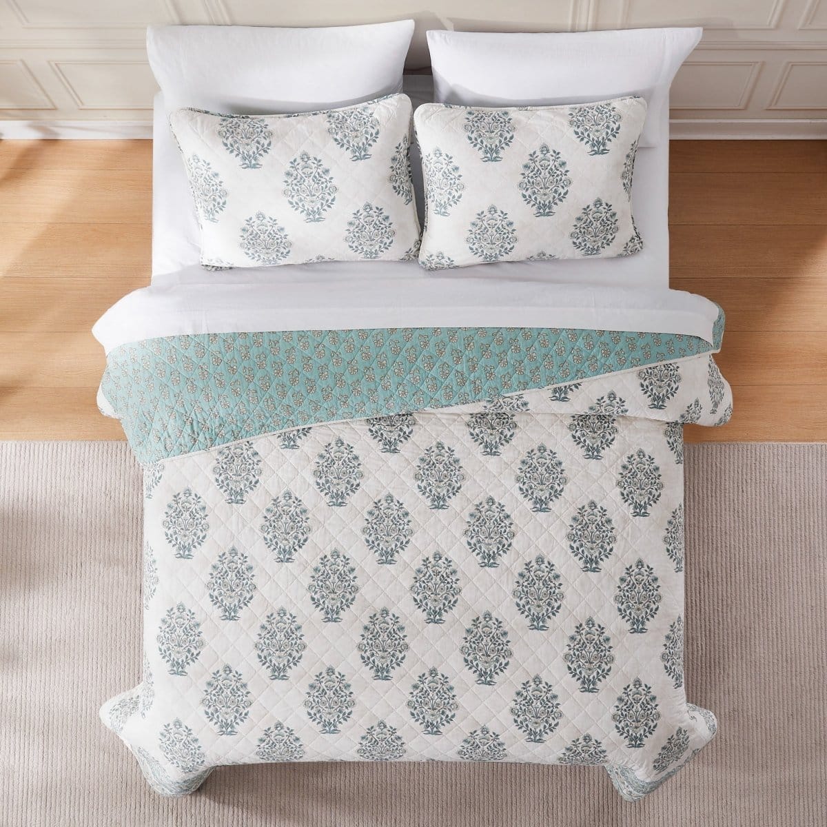 Sofia Flower Block Bouquet Reversible Cotton Quilt 3Pc Set - Image 11
