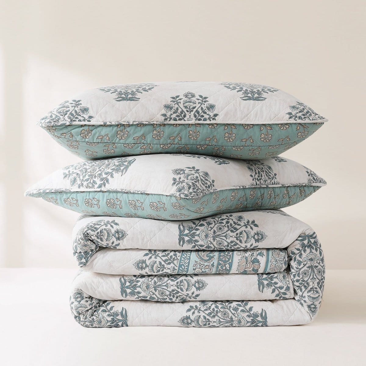 Sofia Flower Block Bouquet Reversible Cotton Quilt 3Pc Set - Image 12