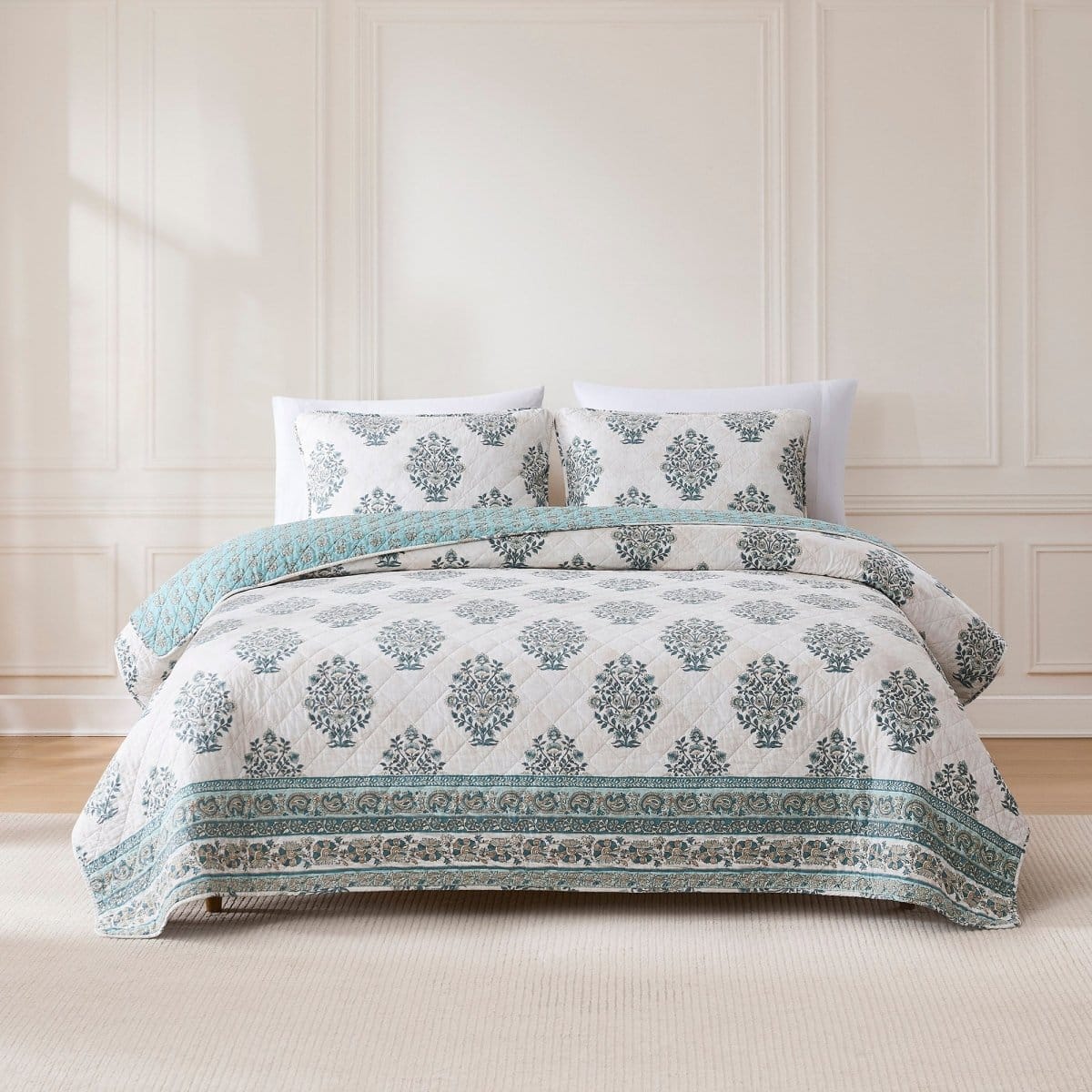 Sofia Flower Block Bouquet Reversible Cotton Quilt 3Pc Set - Image 9