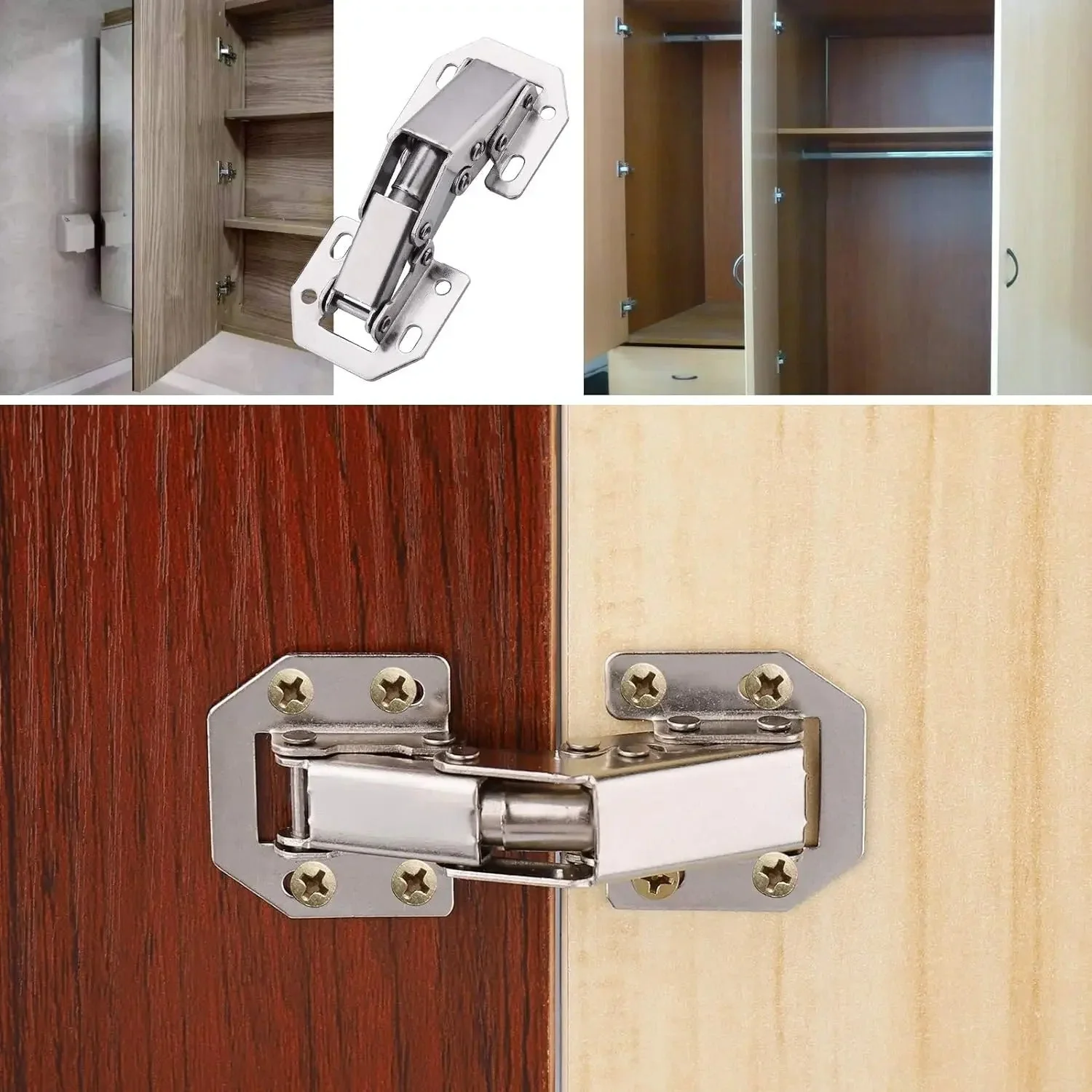 Soft Close Cabinet Hinges 90° Hydraulic Frameless Door Hinges Nickel Plated (10 Pack) - Image 3