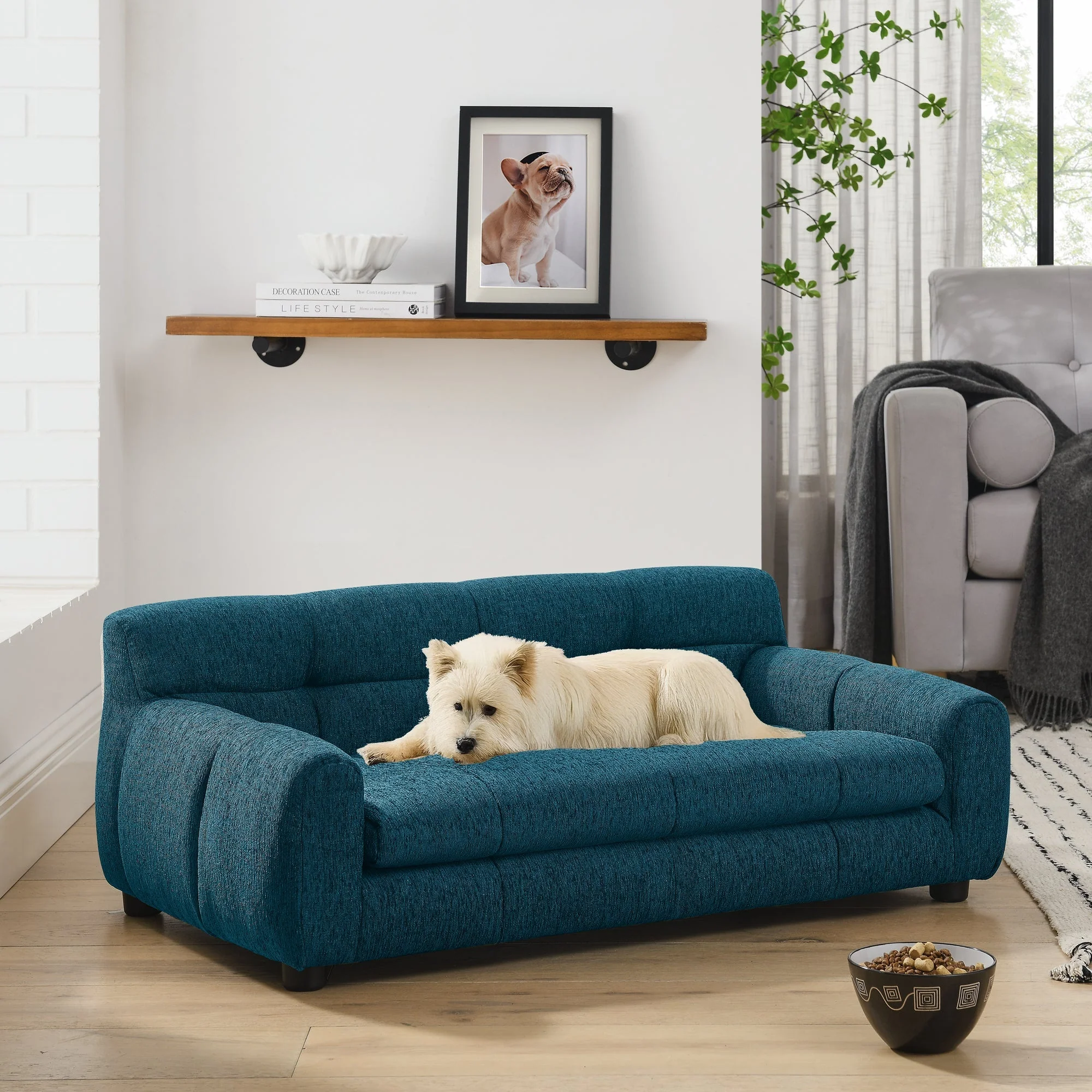 Soft Comfortable Pet Sofa with Backrest and Armrests in Blue - Image 2