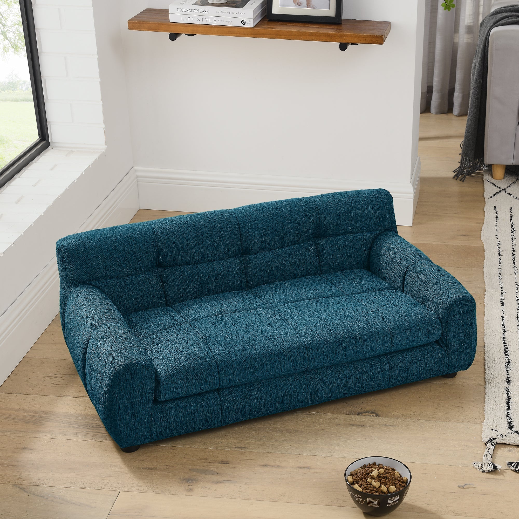 Soft Comfortable Pet Sofa with Backrest and Armrests in Blue - Image 3