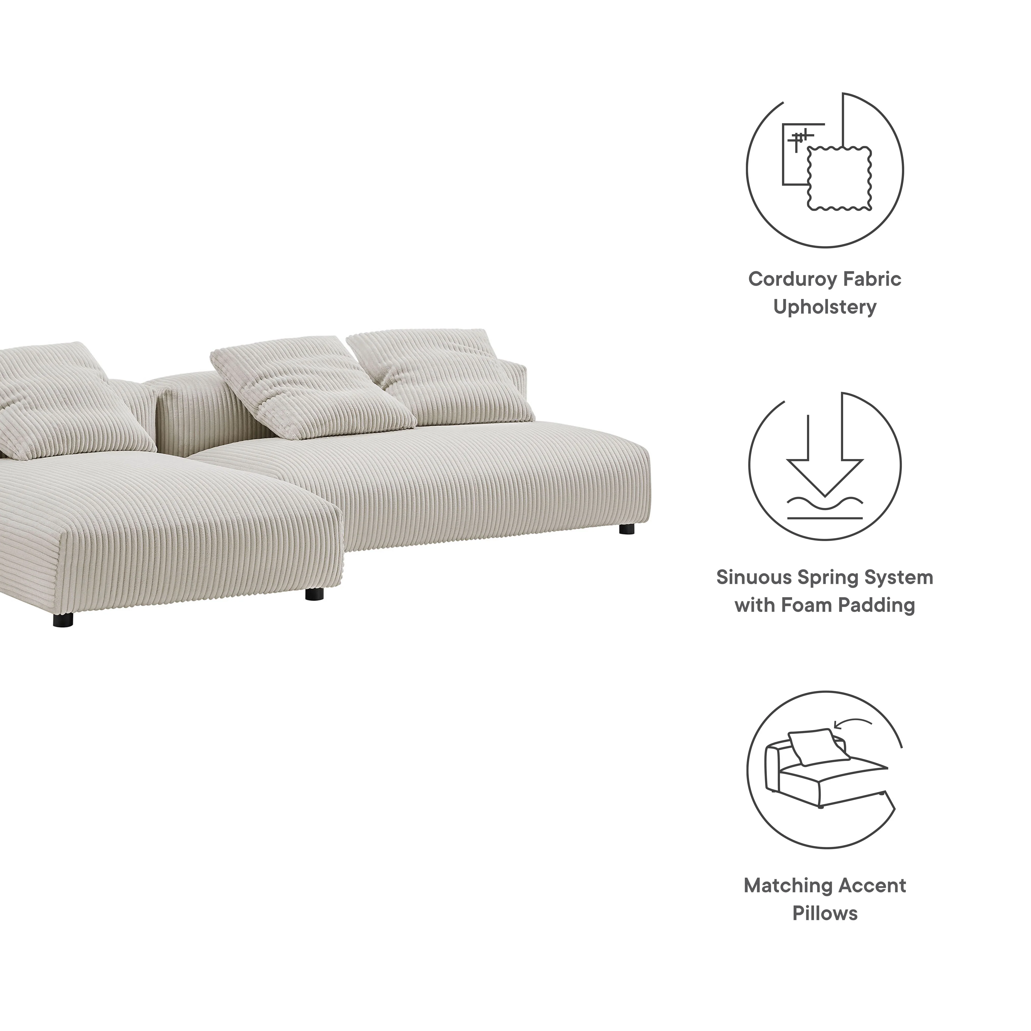 Solace 2-Piece Modular Corduroy Upholstered Sectional Sofa with Chaise - Image 13