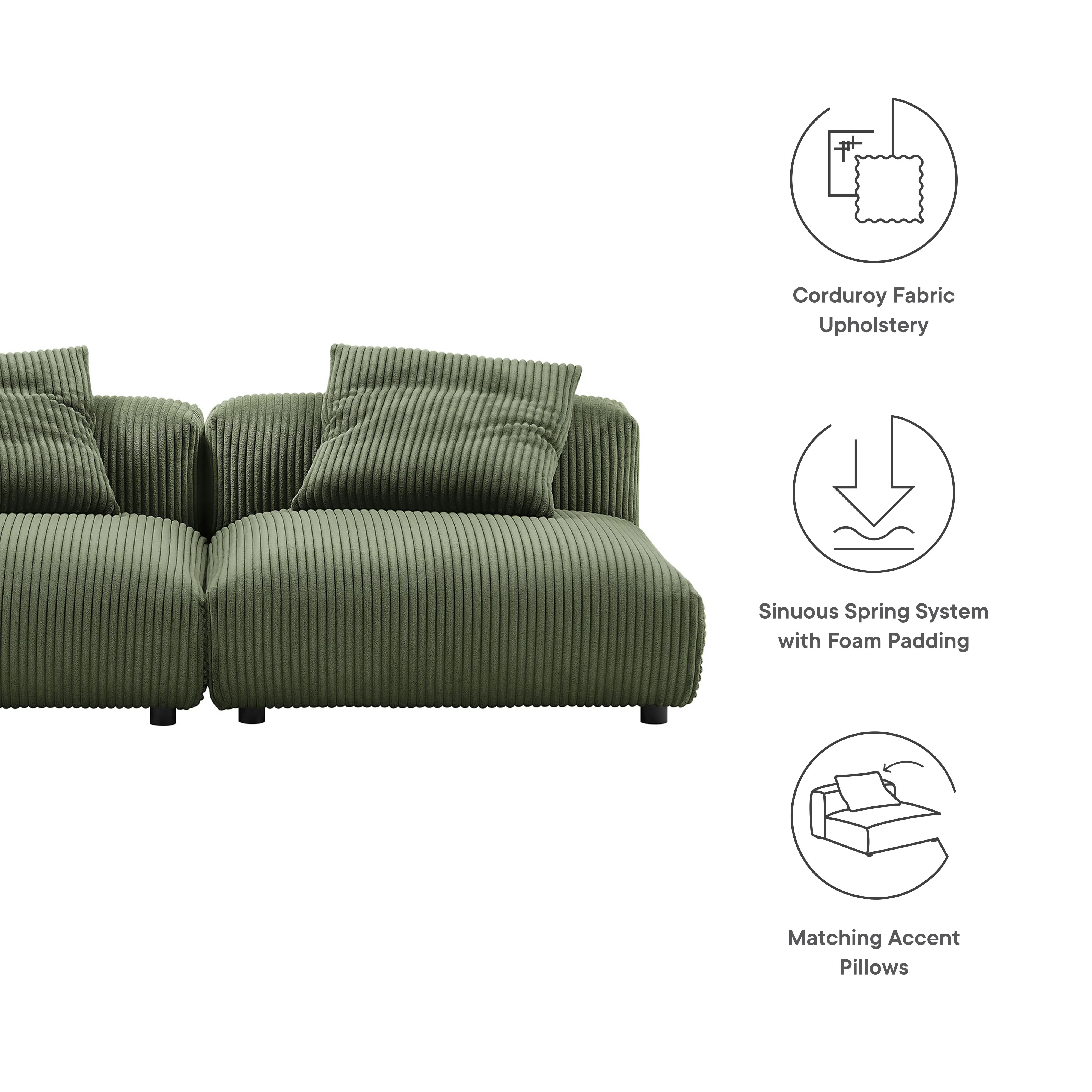 Solace 2-Piece Modular Corduroy Upholstered Sofa by Modway - Image 13