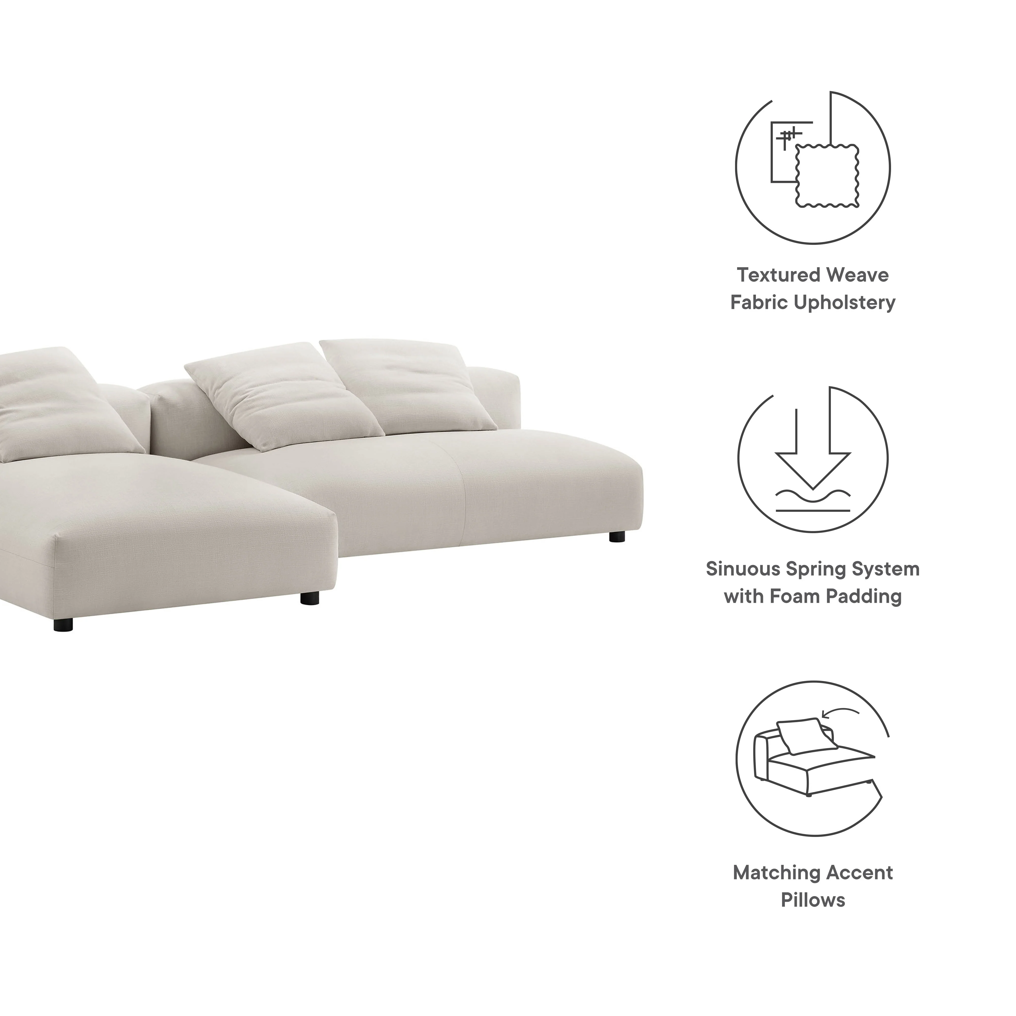 Solace 2-Piece Modular Upholstered Fabric Sectional Sofa With Chaise by Modway - Image 18