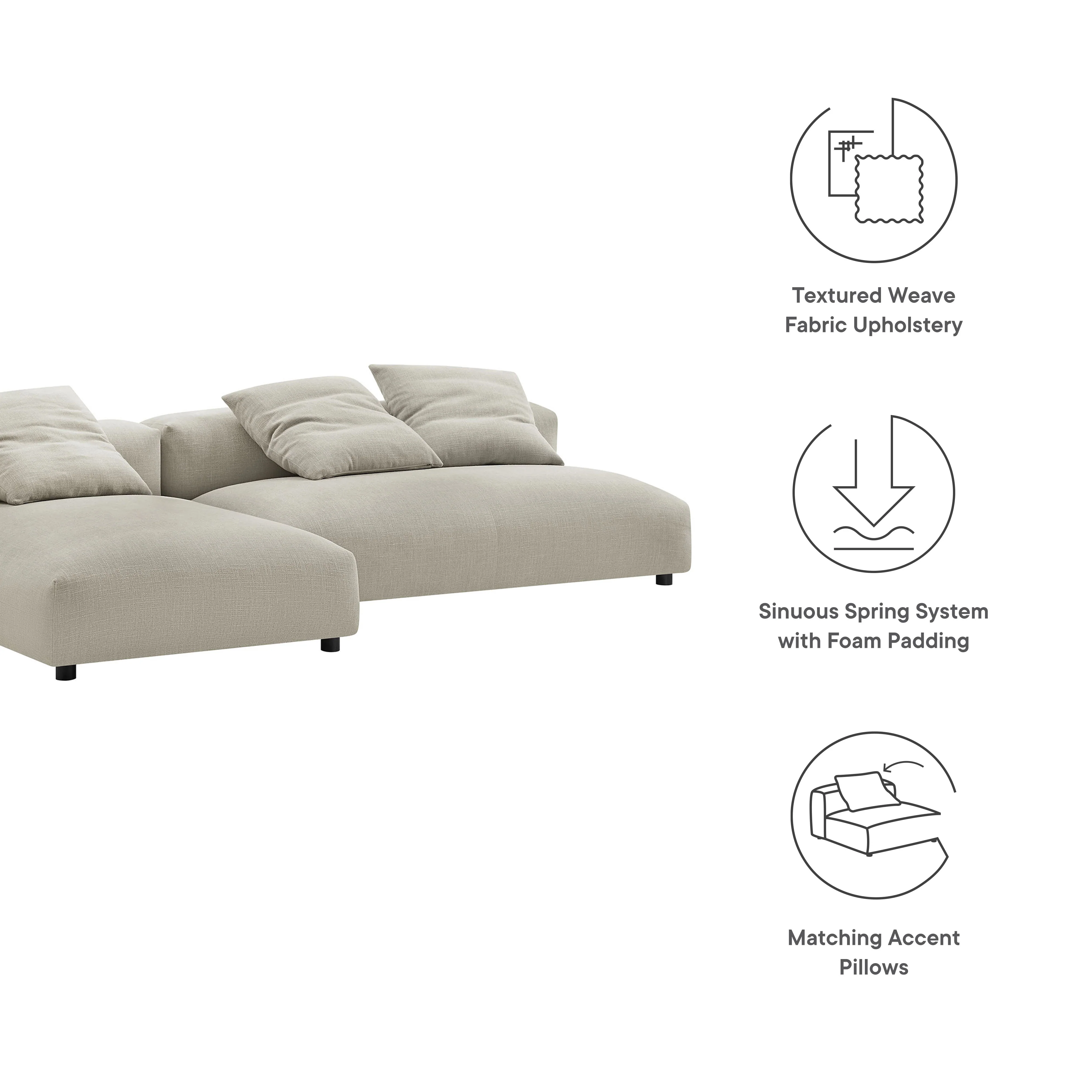 Solace 2-Piece Modular Upholstered Fabric Sectional Sofa With Chaise by Modway - Image 19