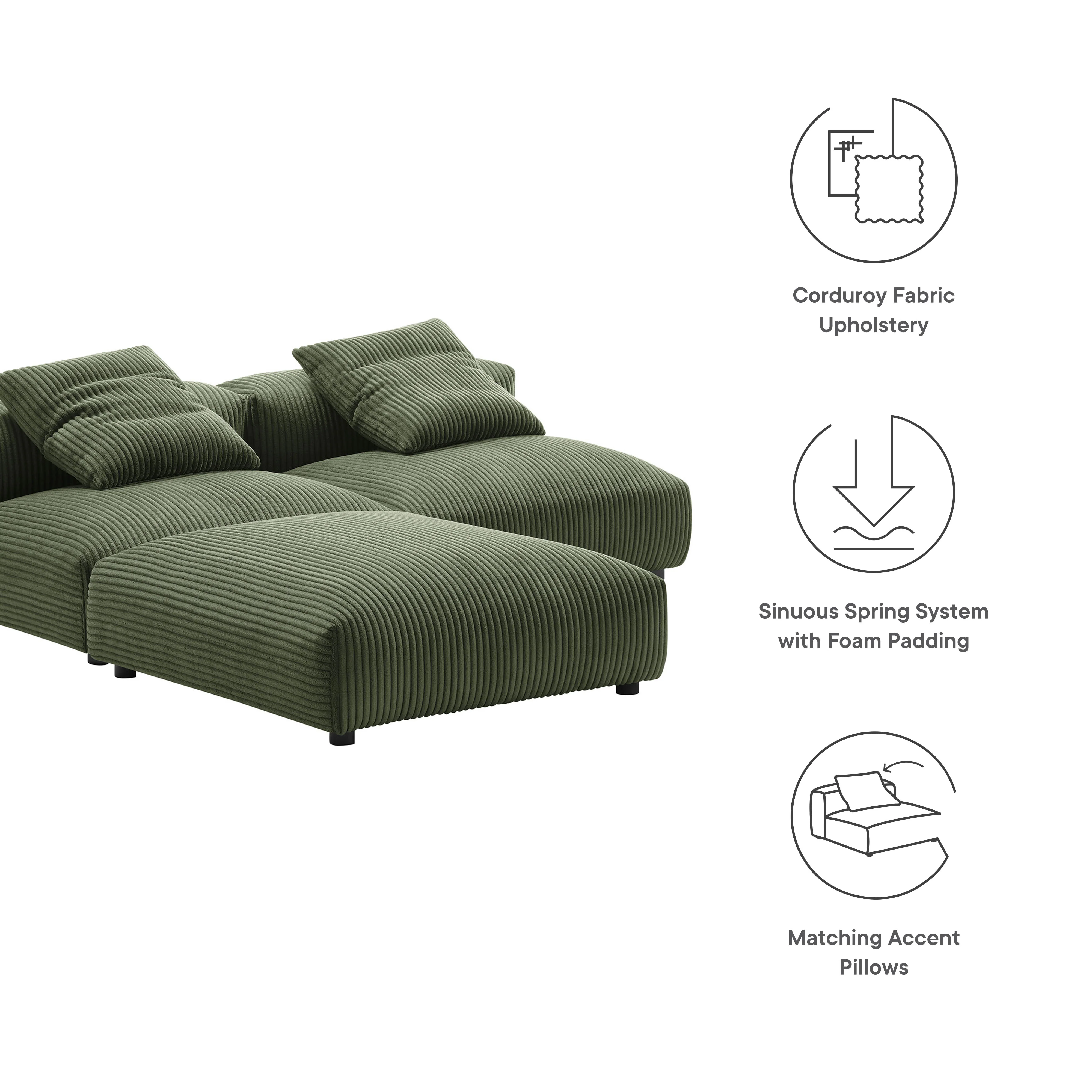 Solace 3-Piece Modular Corduroy Upholstered Sectional Sofa by Modway - Image 13