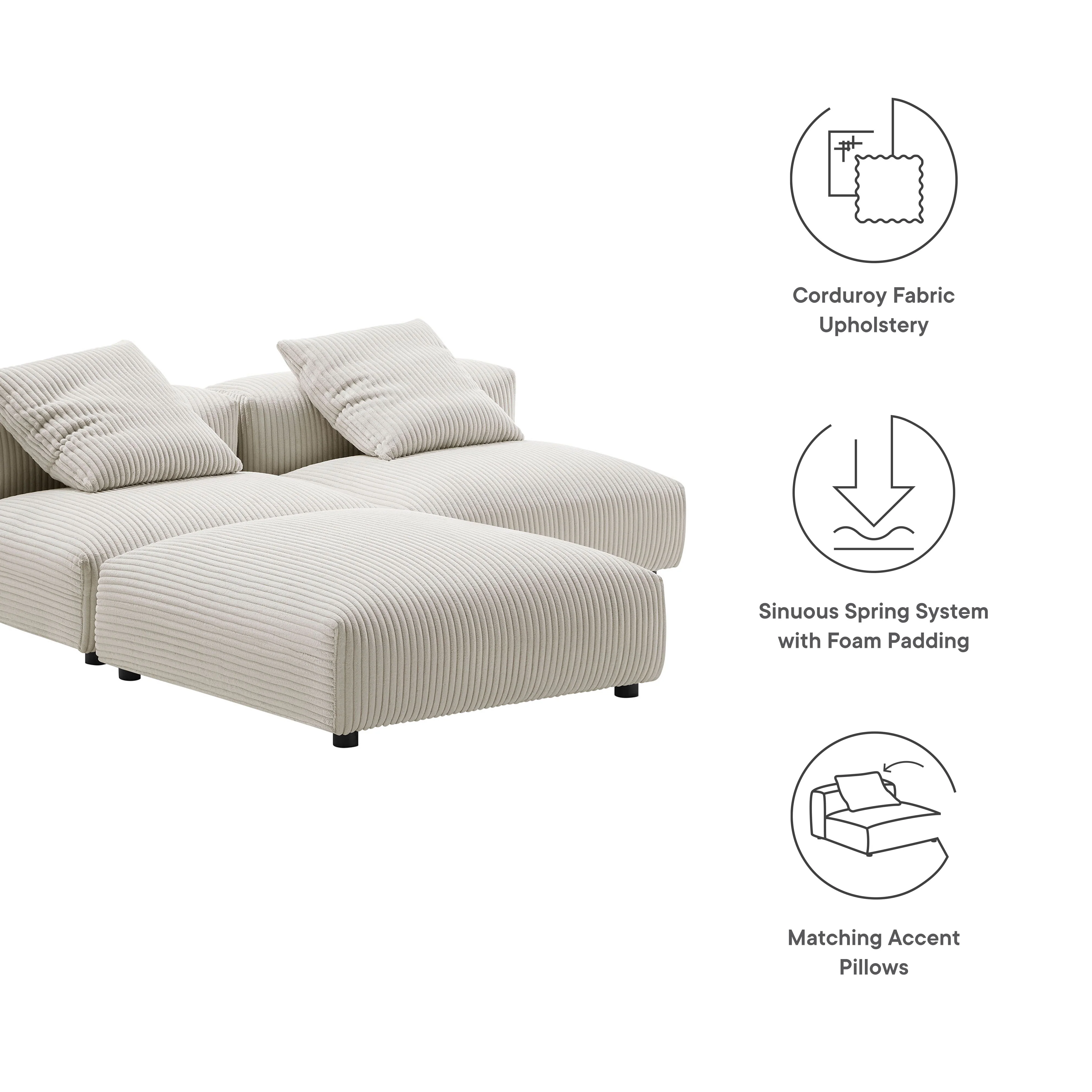 Solace 3-Piece Modular Corduroy Upholstered Sectional Sofa by Modway - Image 2