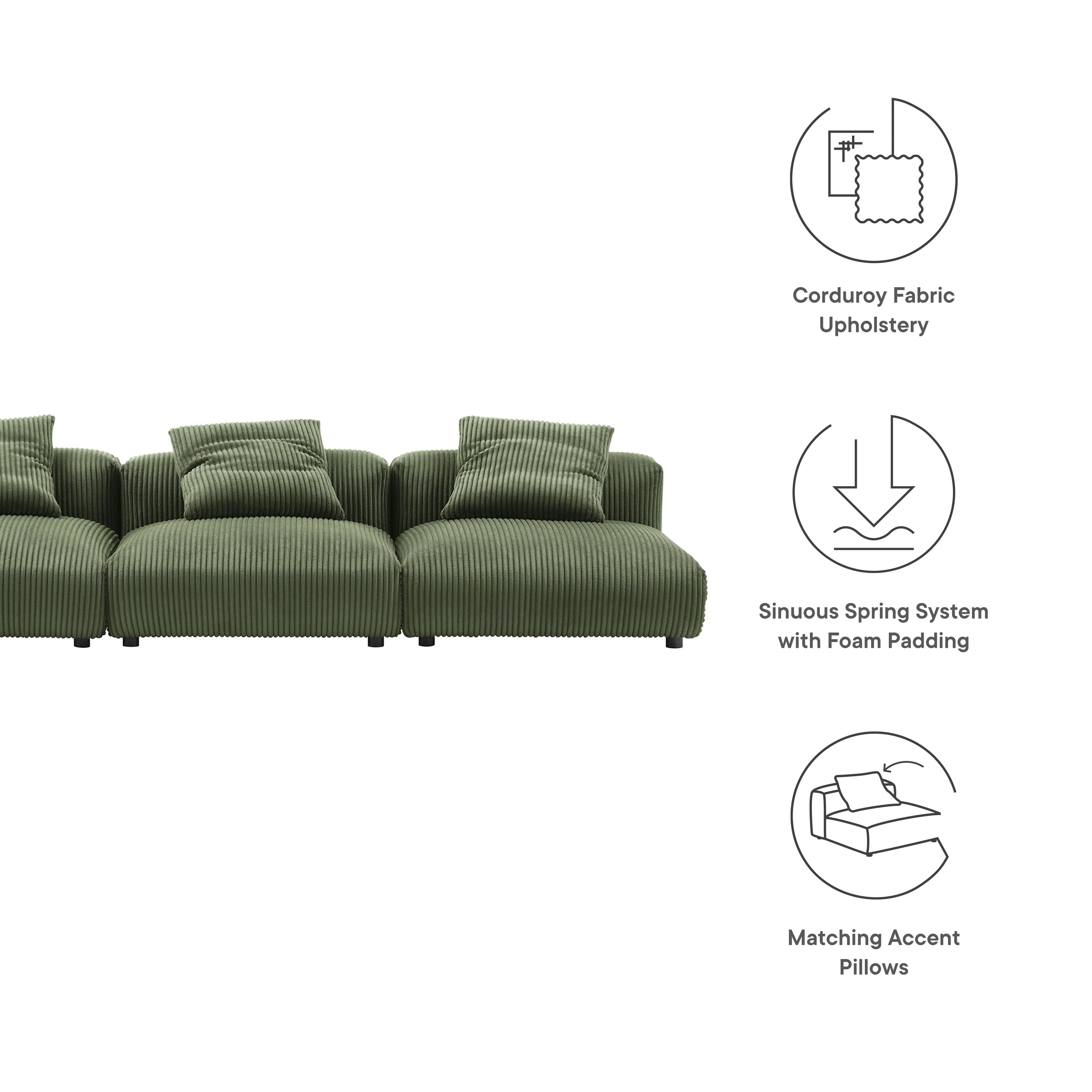 Solace 3-Piece Modular Corduroy Upholstered Sofa by Modway - Image 13