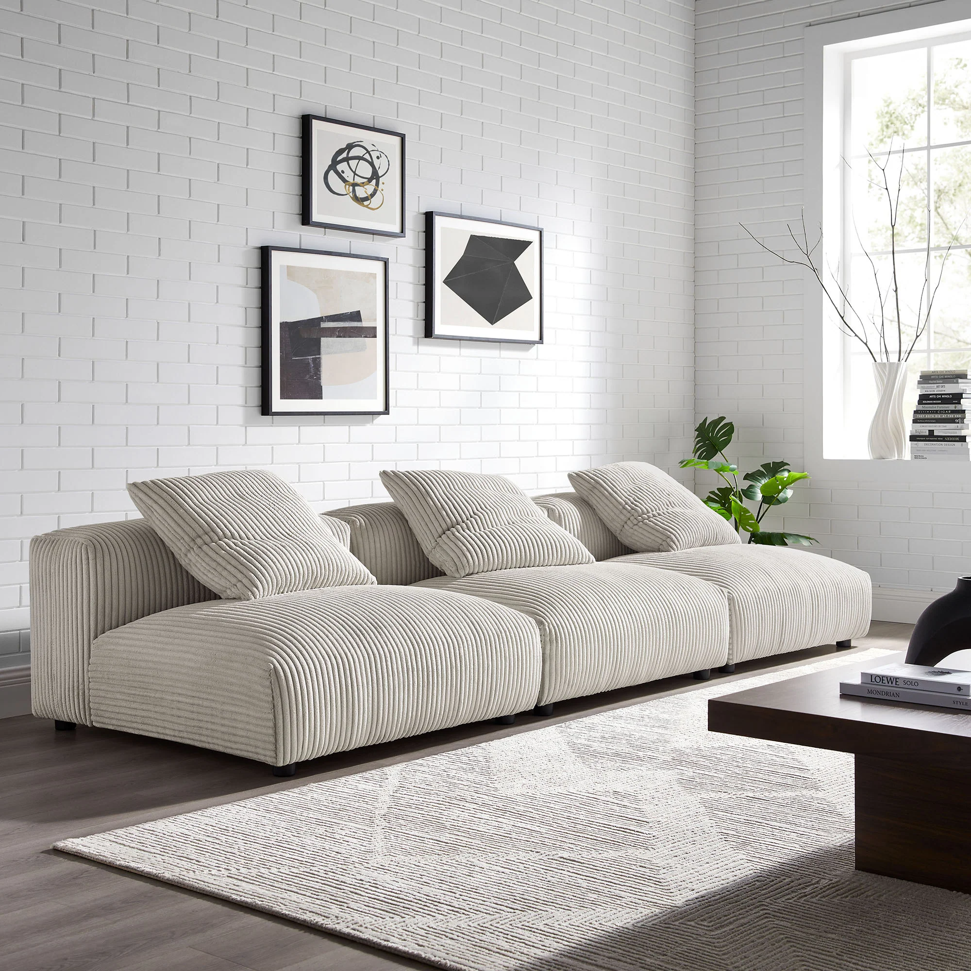 Solace 3-Piece Modular Corduroy Upholstered Sofa by Modway - Image 7